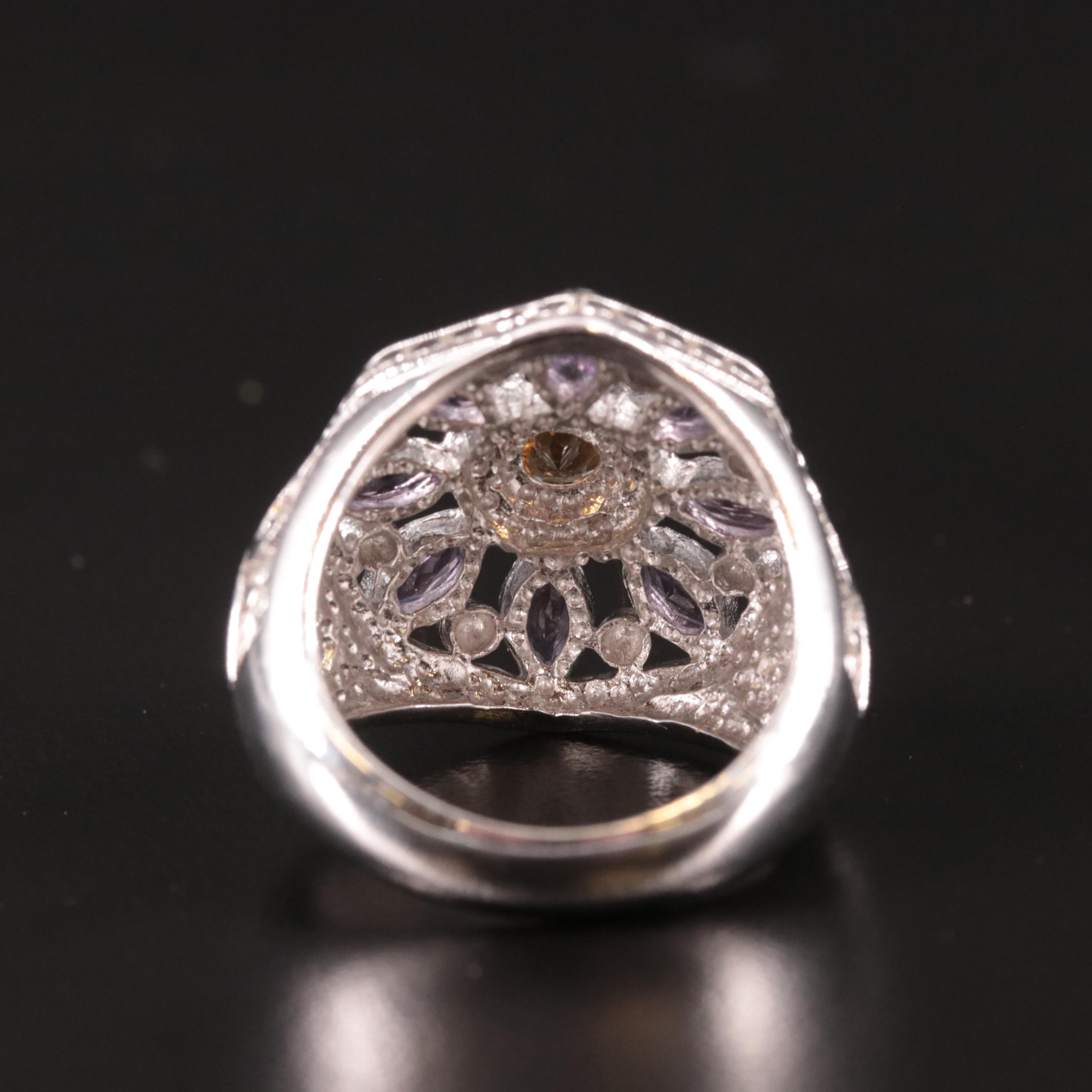 Sterling Citrine and Amethyst Flower Ring