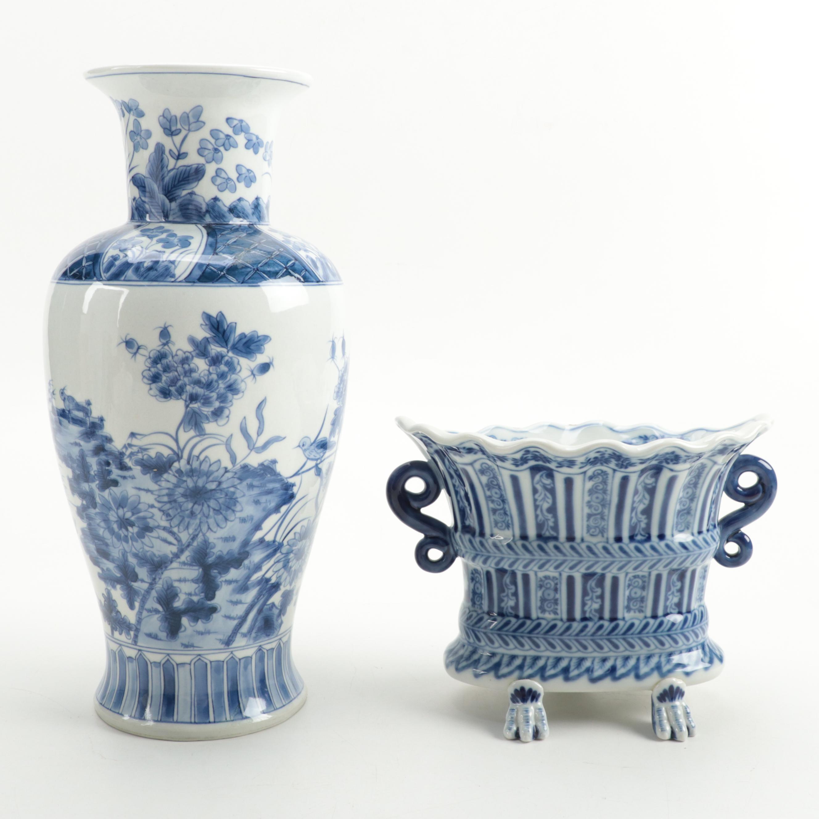 Jeanne Reed's and Other Chinese Blue and White Porcelain Vase, Bowl and Figurine