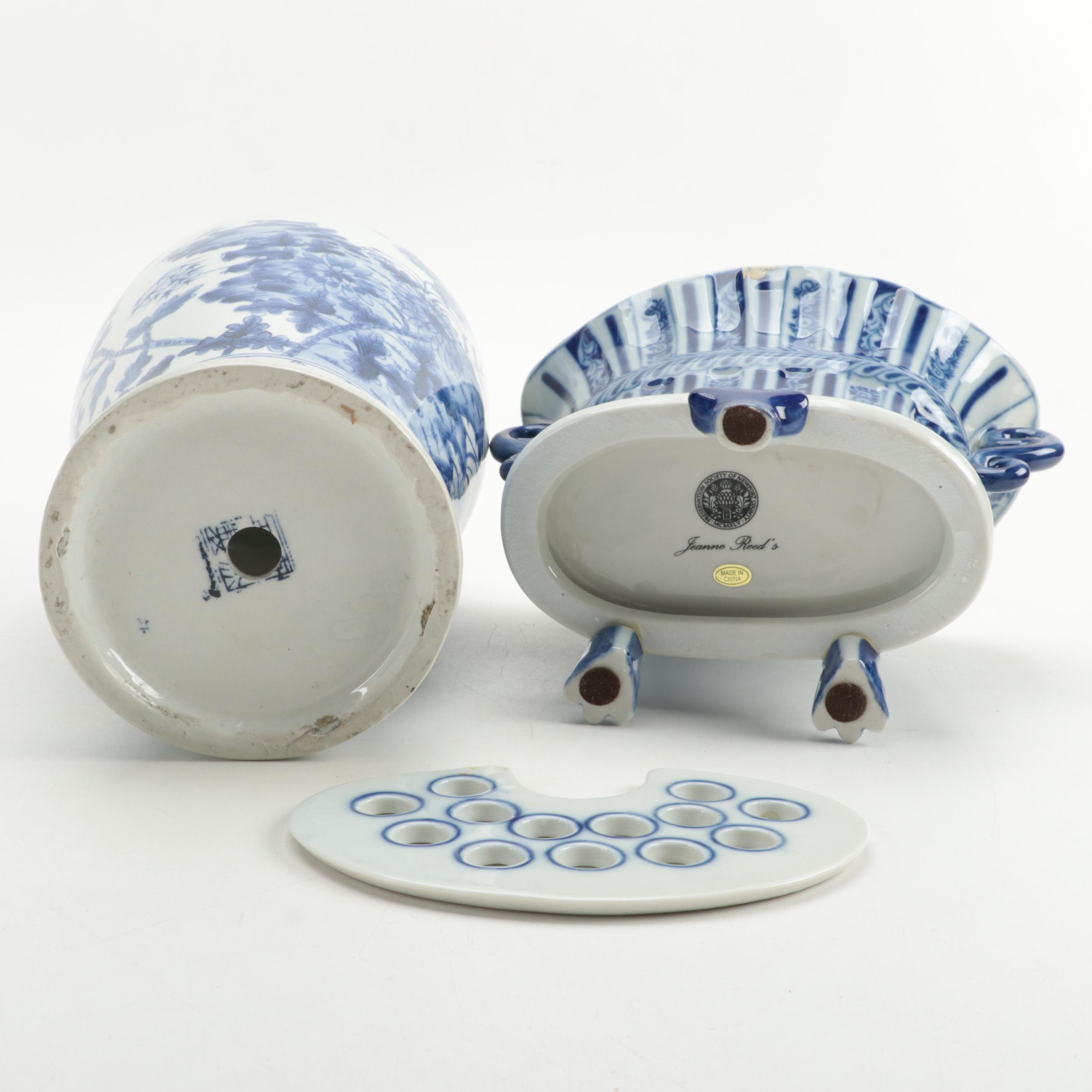 Jeanne Reed's and Other Chinese Blue and White Porcelain Vase, Bowl and Figurine