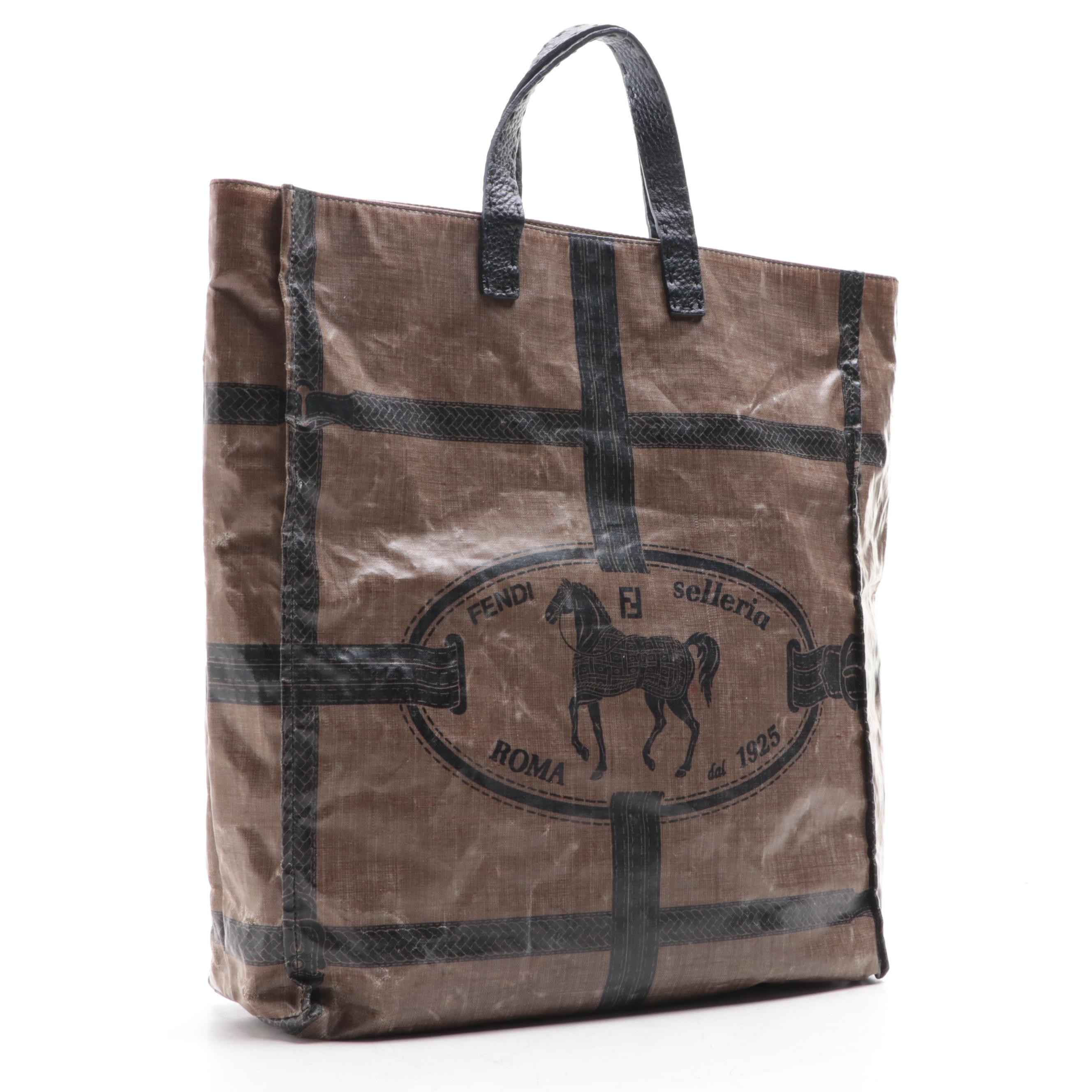 Fendi Selleria Tote in Coated Canvas and Leather