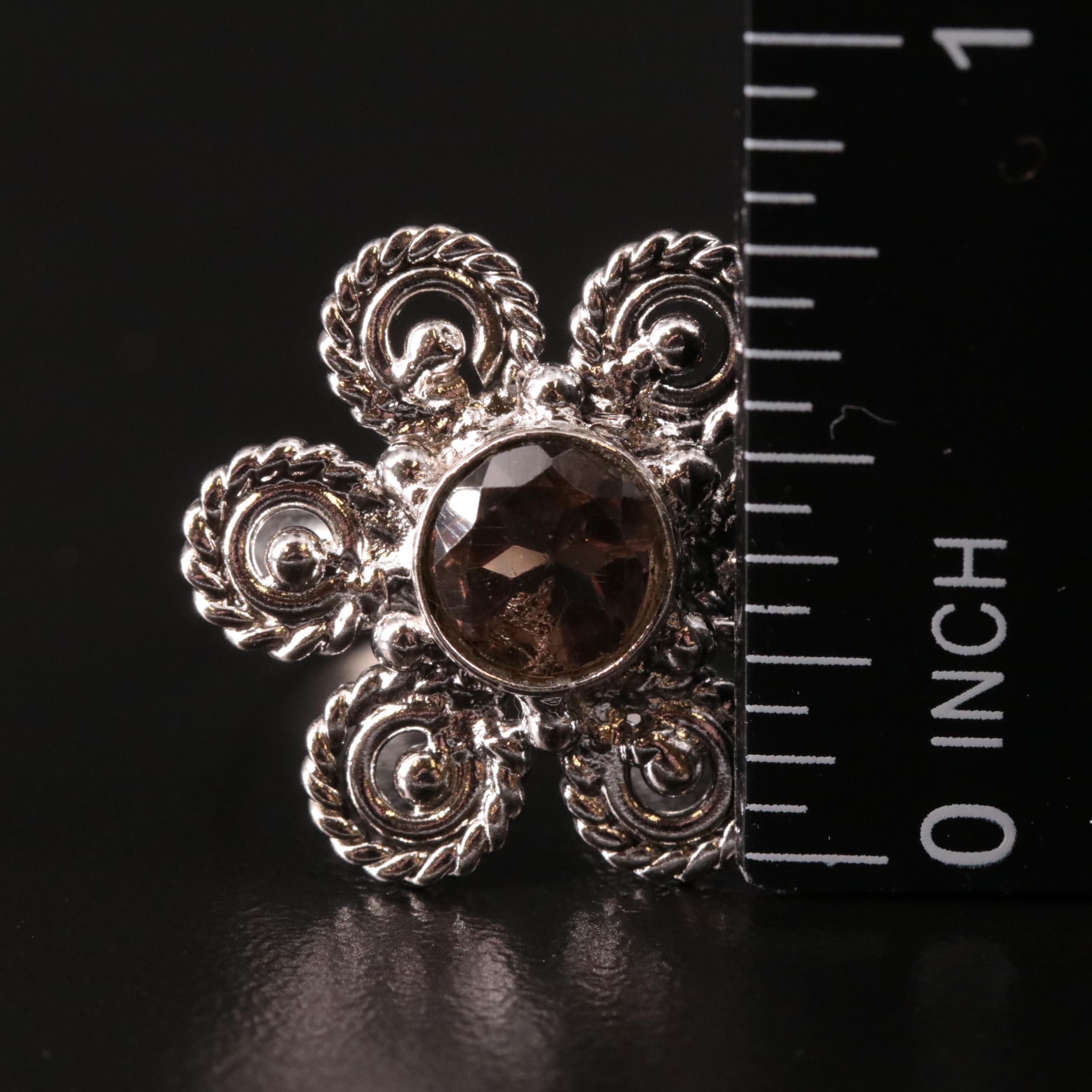 Sterling Smoky Quartz Flower Ring