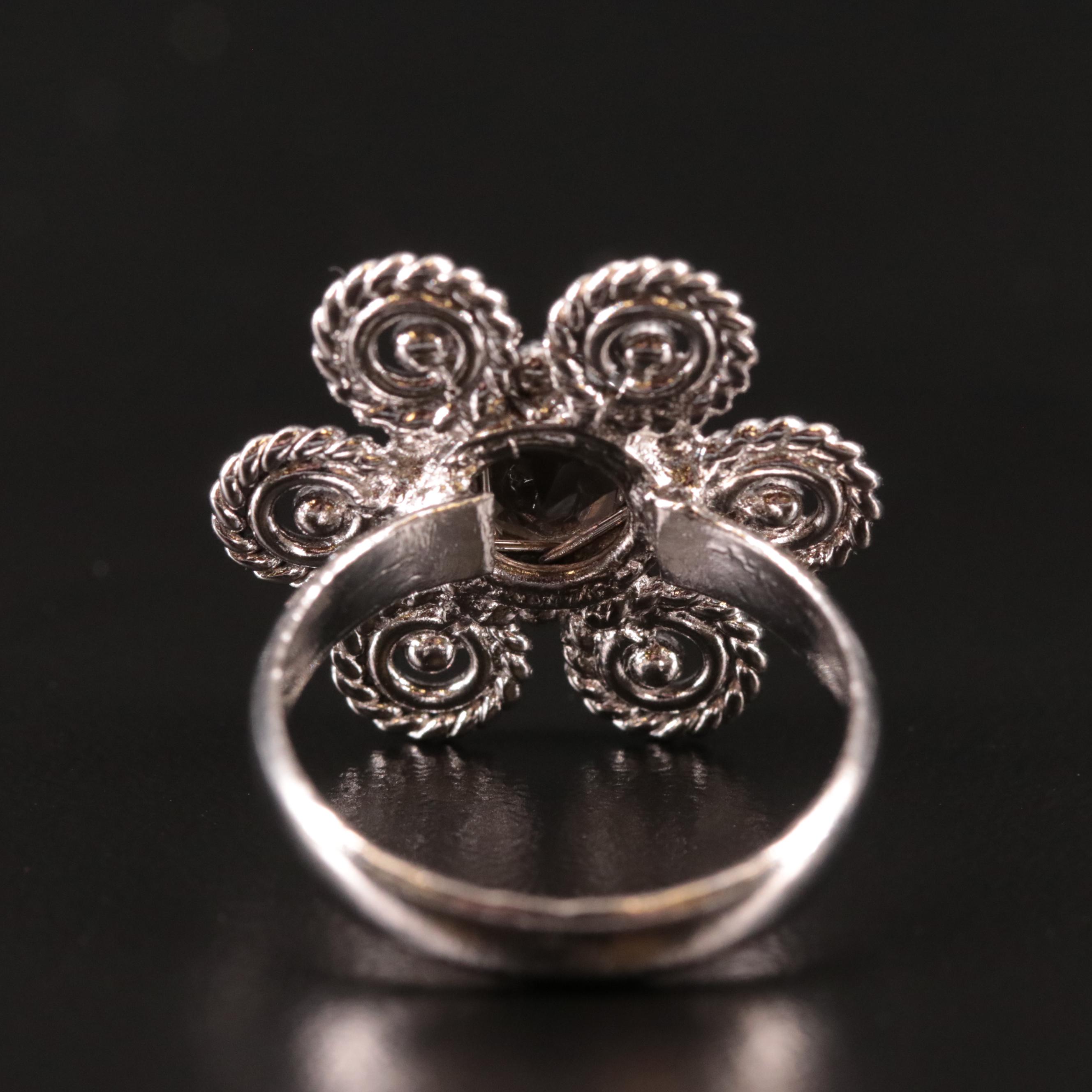 Sterling Smoky Quartz Flower Ring