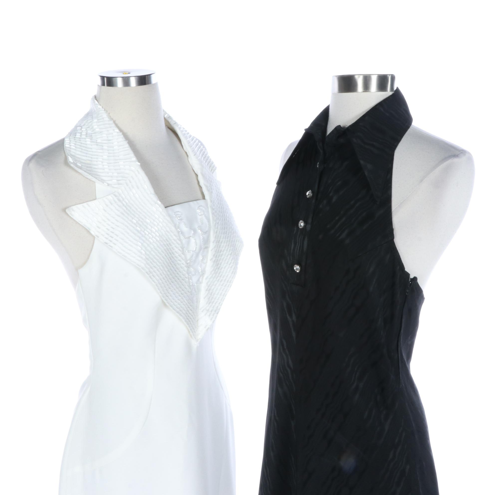 Bridal Originals Long Tuxedo Style Halter Dress and Collared Halter Dress