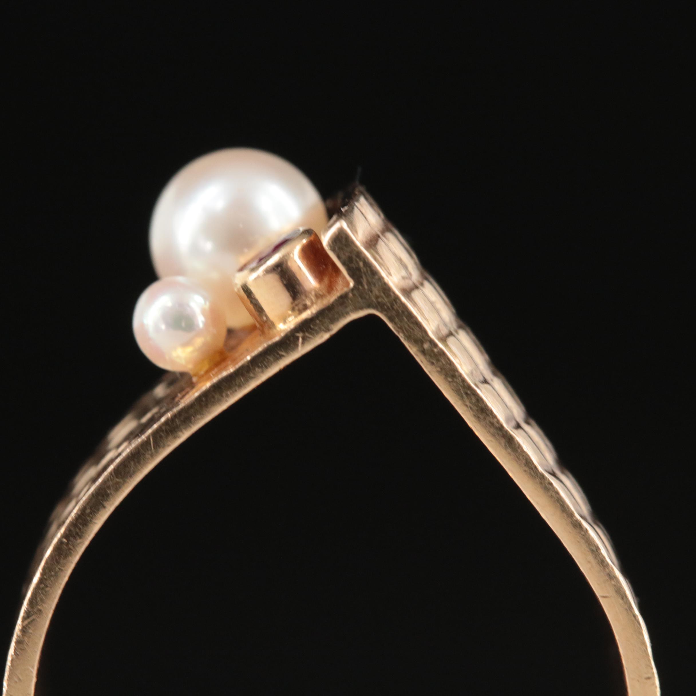 Contemporary 14K Pearl and Ruby Ring