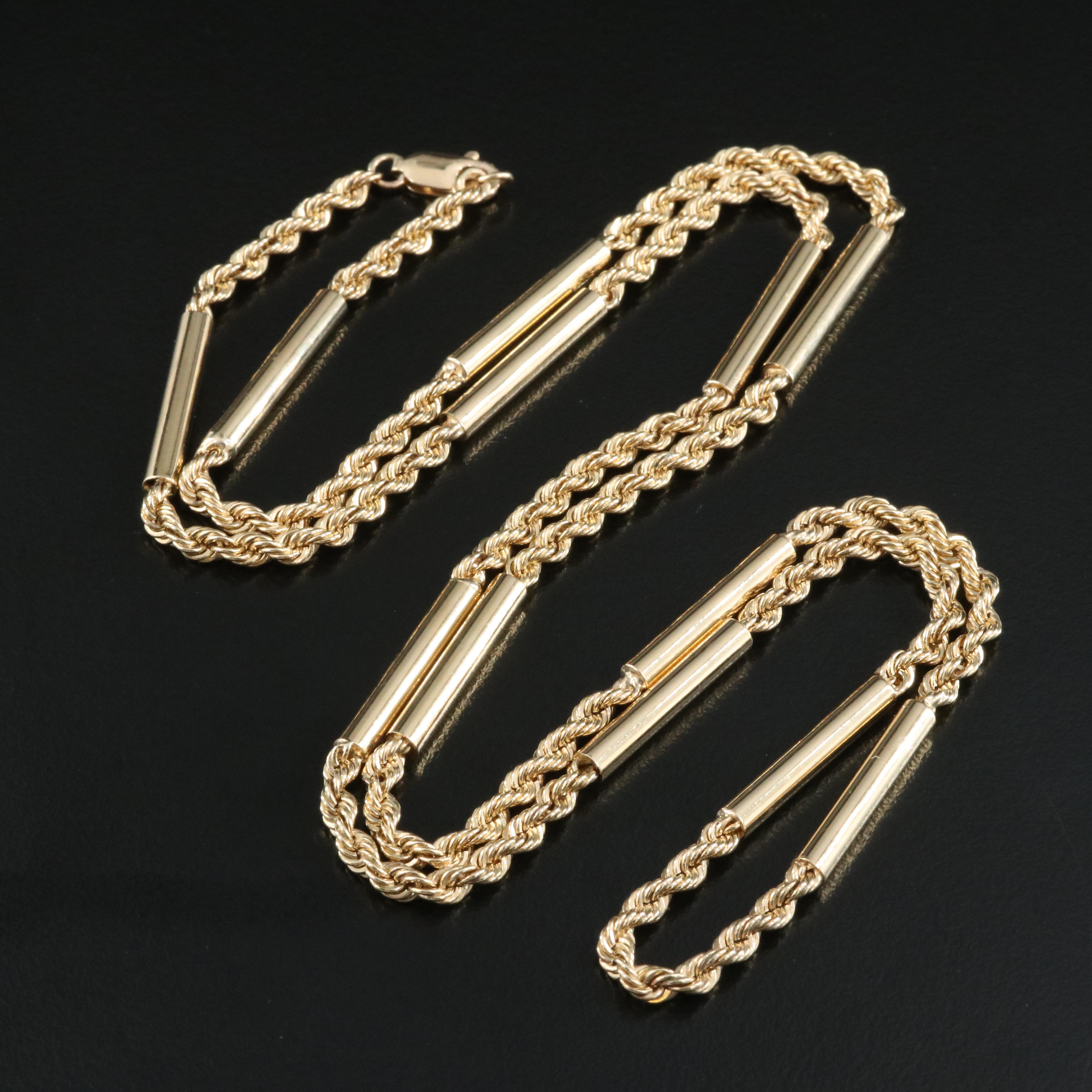 14K Rope and Bar Station Necklace