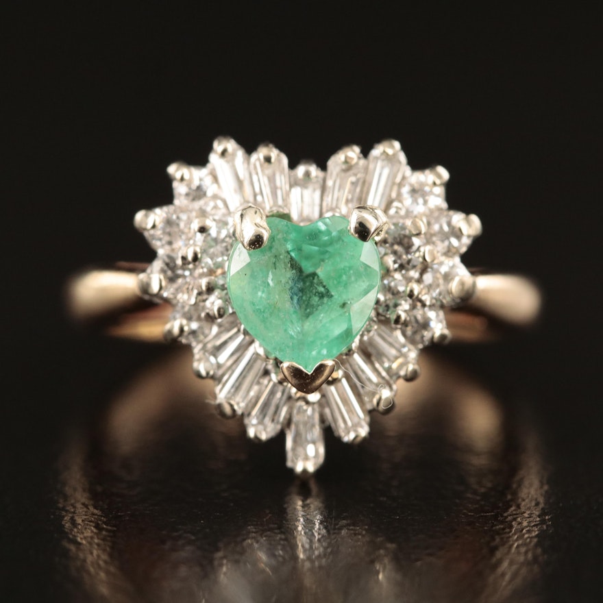 14K Emerald and Diamond Heart Ring