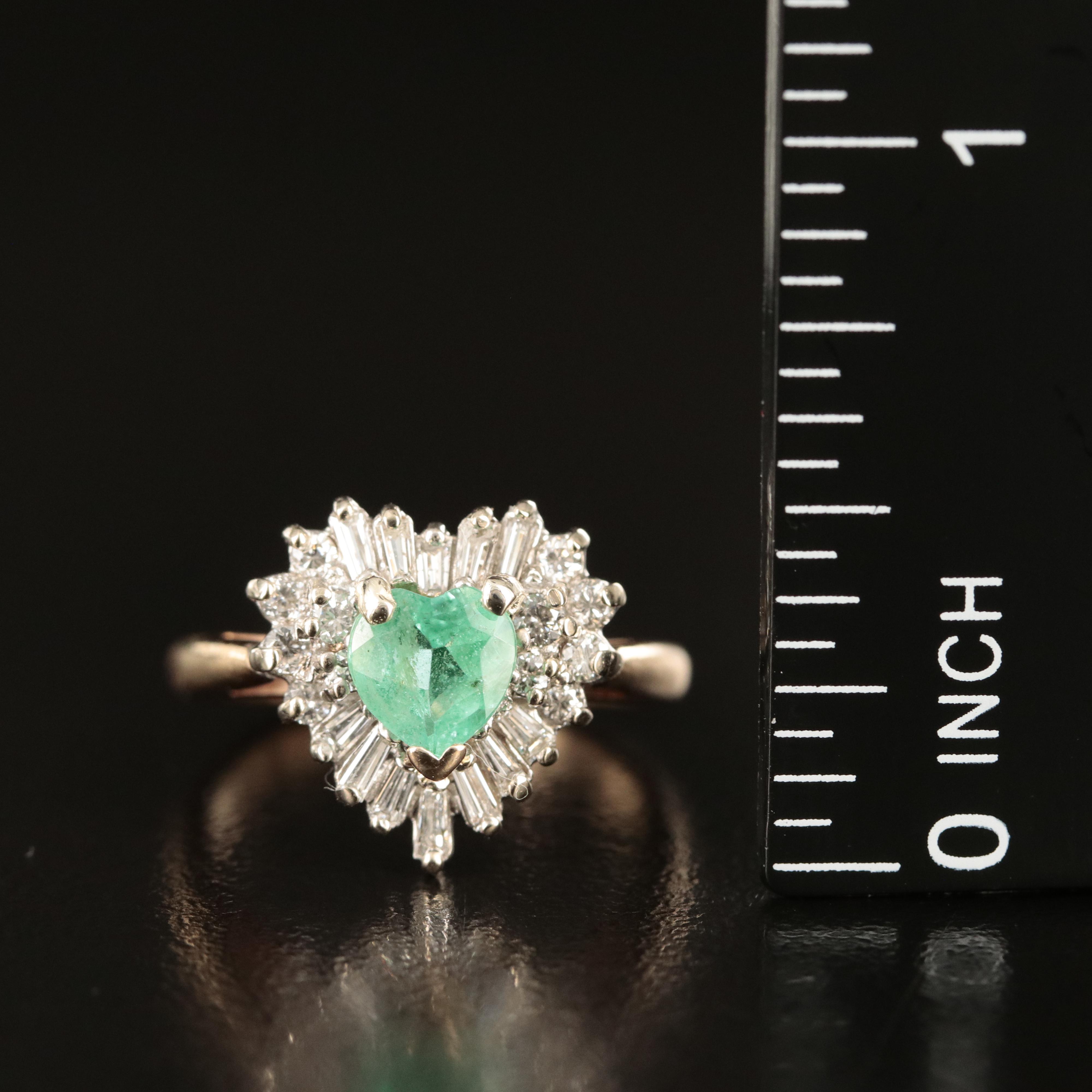 14K Emerald and Diamond Heart Ring