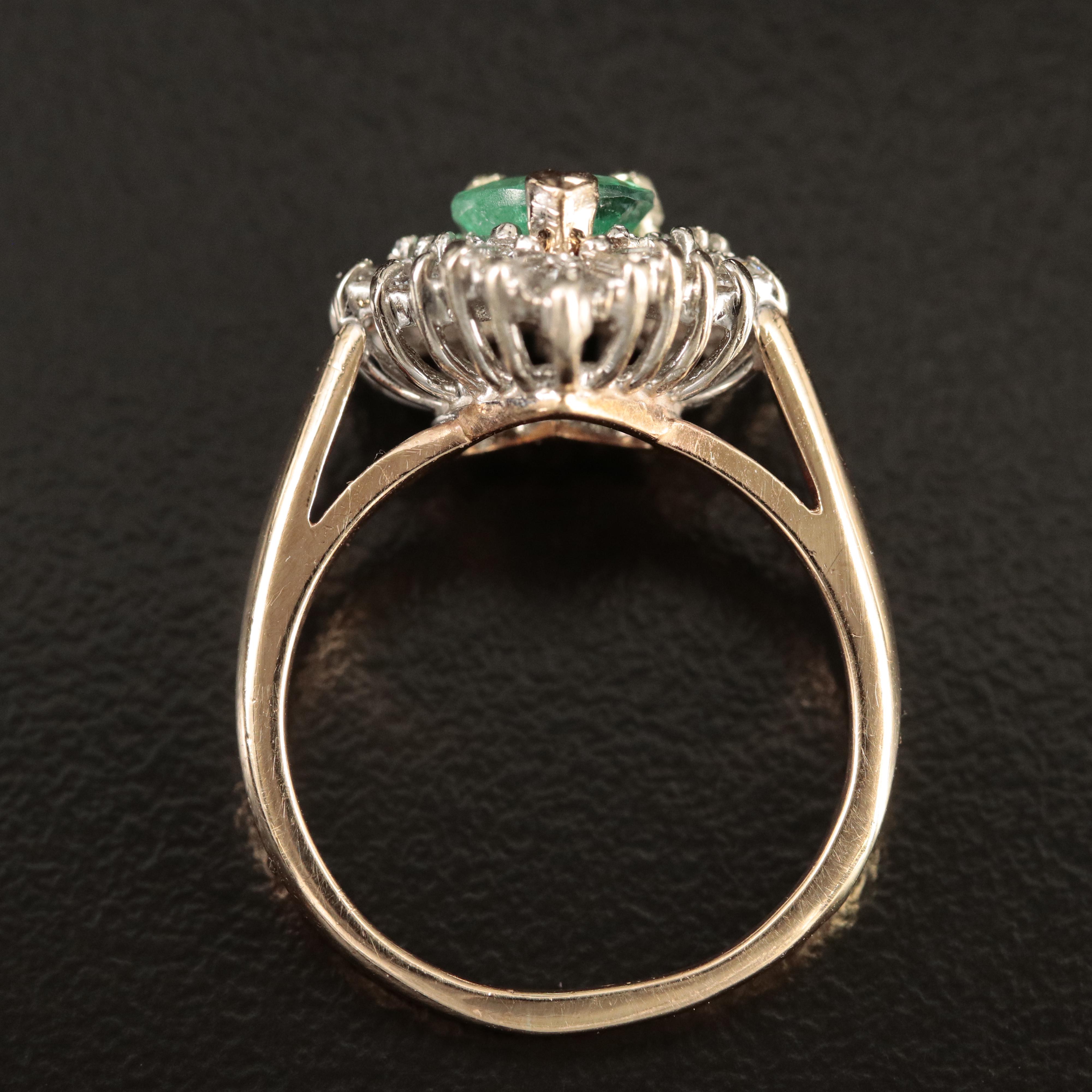 14K Emerald and Diamond Heart Ring