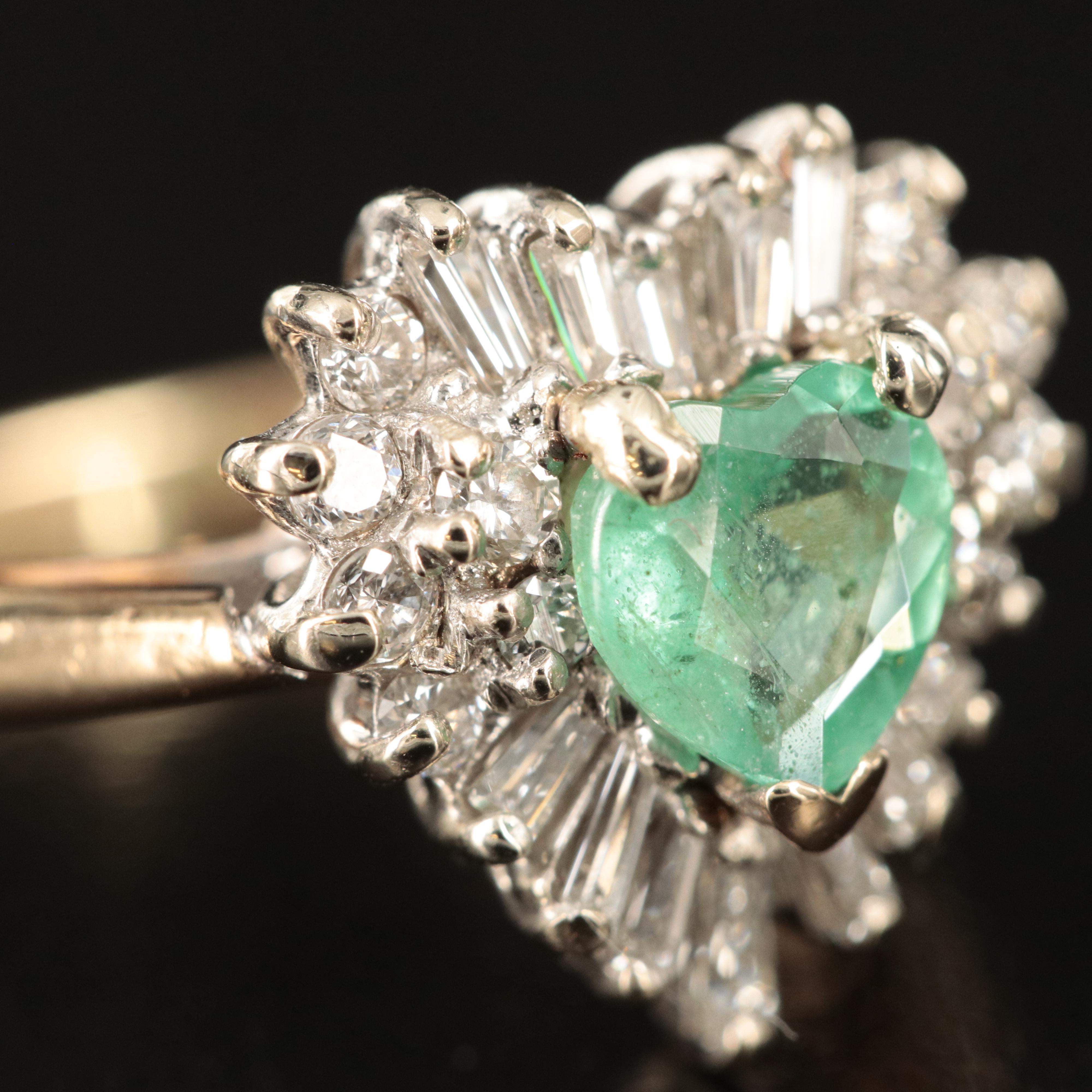 14K Emerald and Diamond Heart Ring