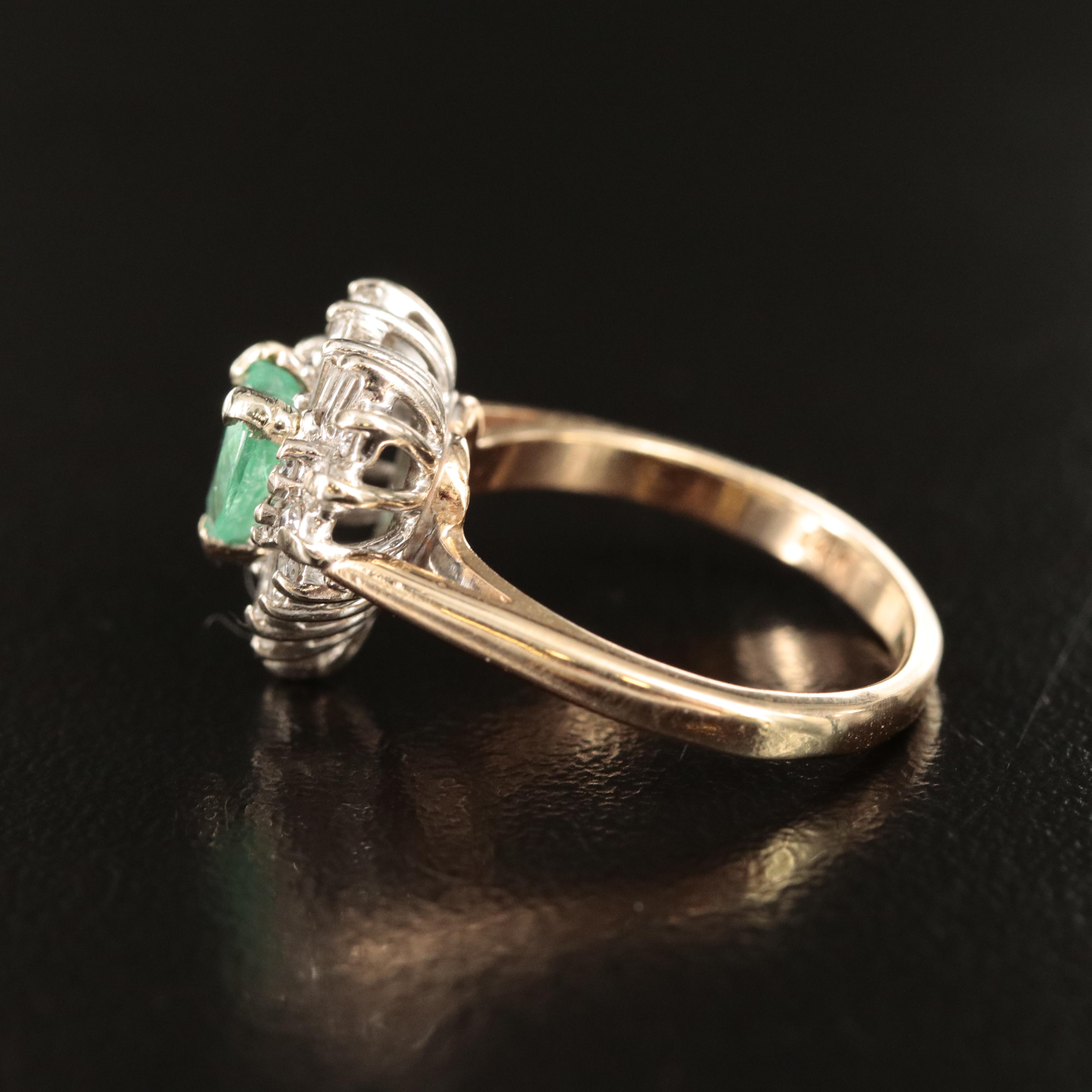 14K Emerald and Diamond Heart Ring