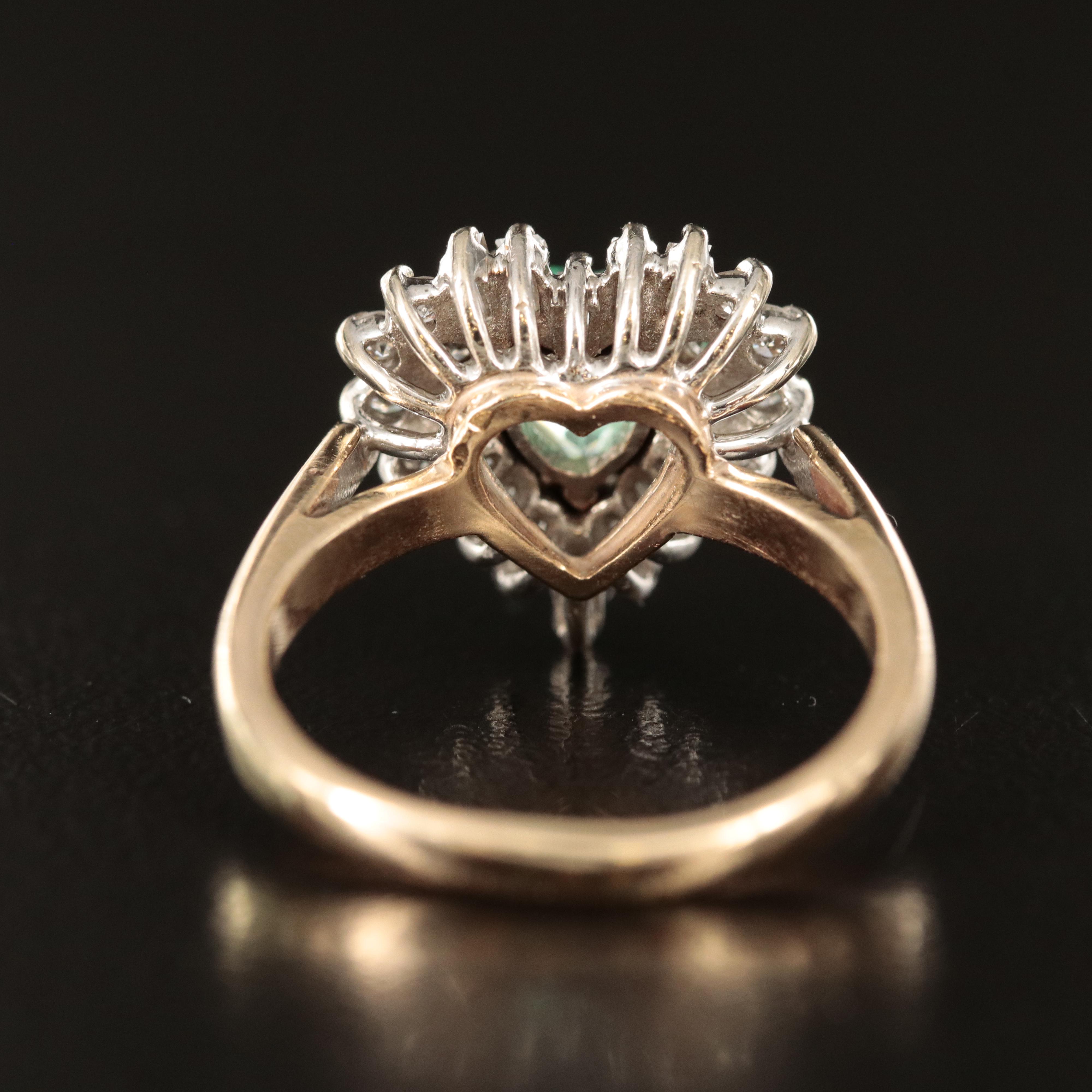14K Emerald and Diamond Heart Ring