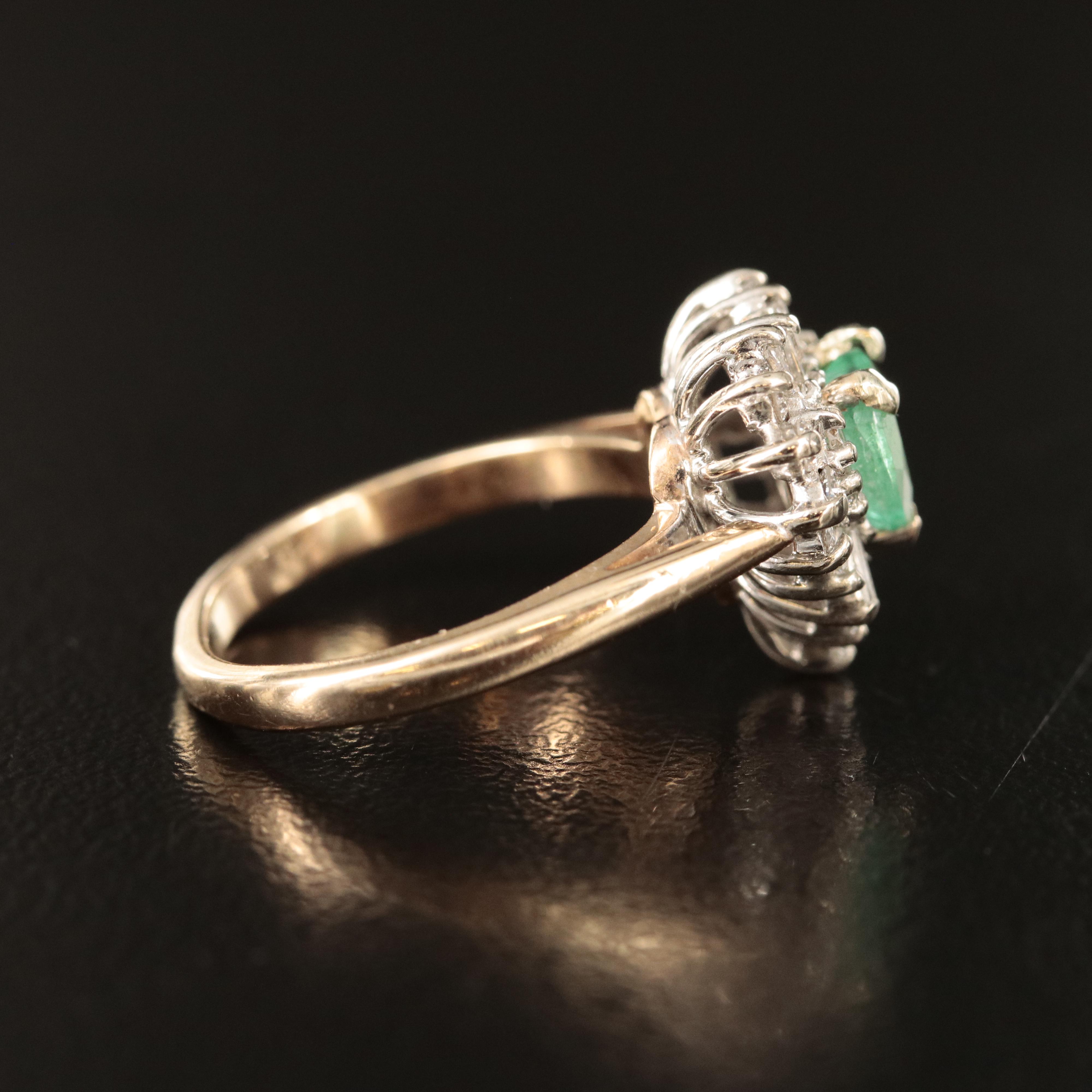14K Emerald and Diamond Heart Ring