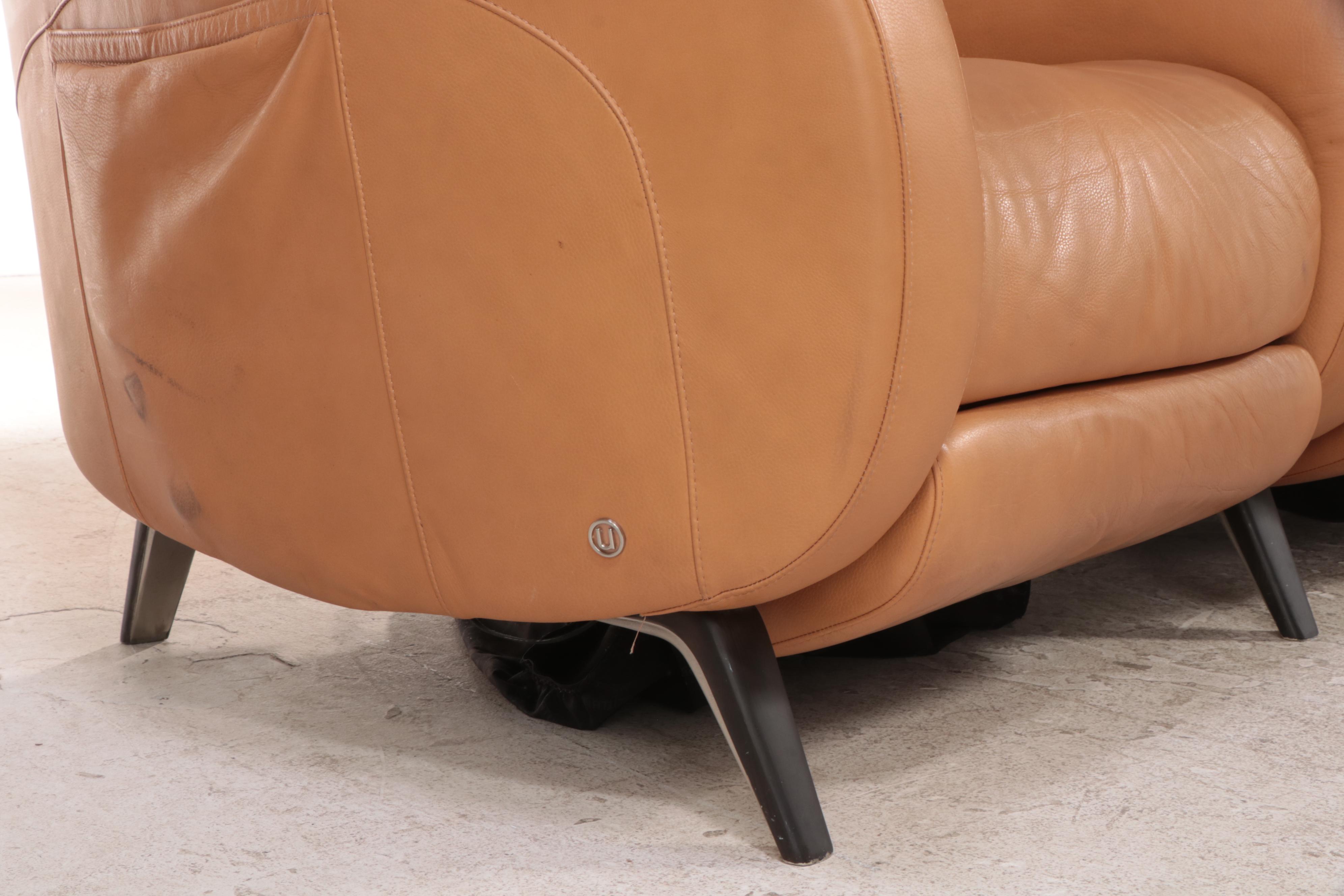 Natuzzi Leather Three-Seat Power Reclining Home Theater Sofa