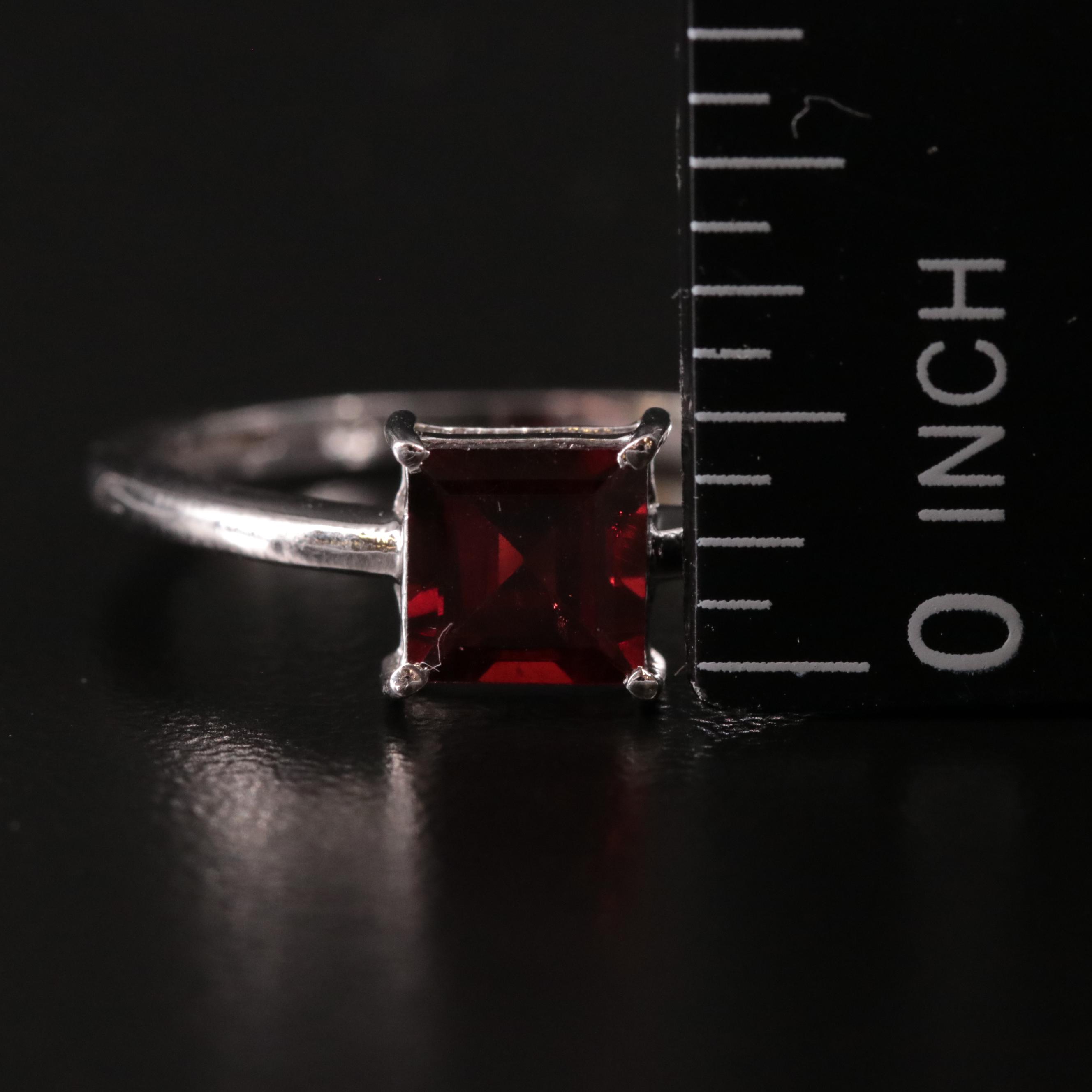 Sterling Garnet Solitaire Ring