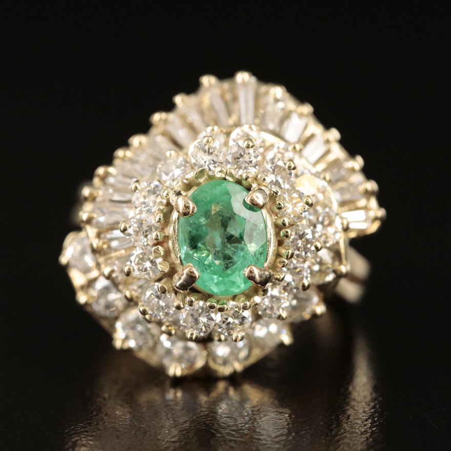 14K 1.01 CT Emerald and 1.88 CTW Diamond Ring