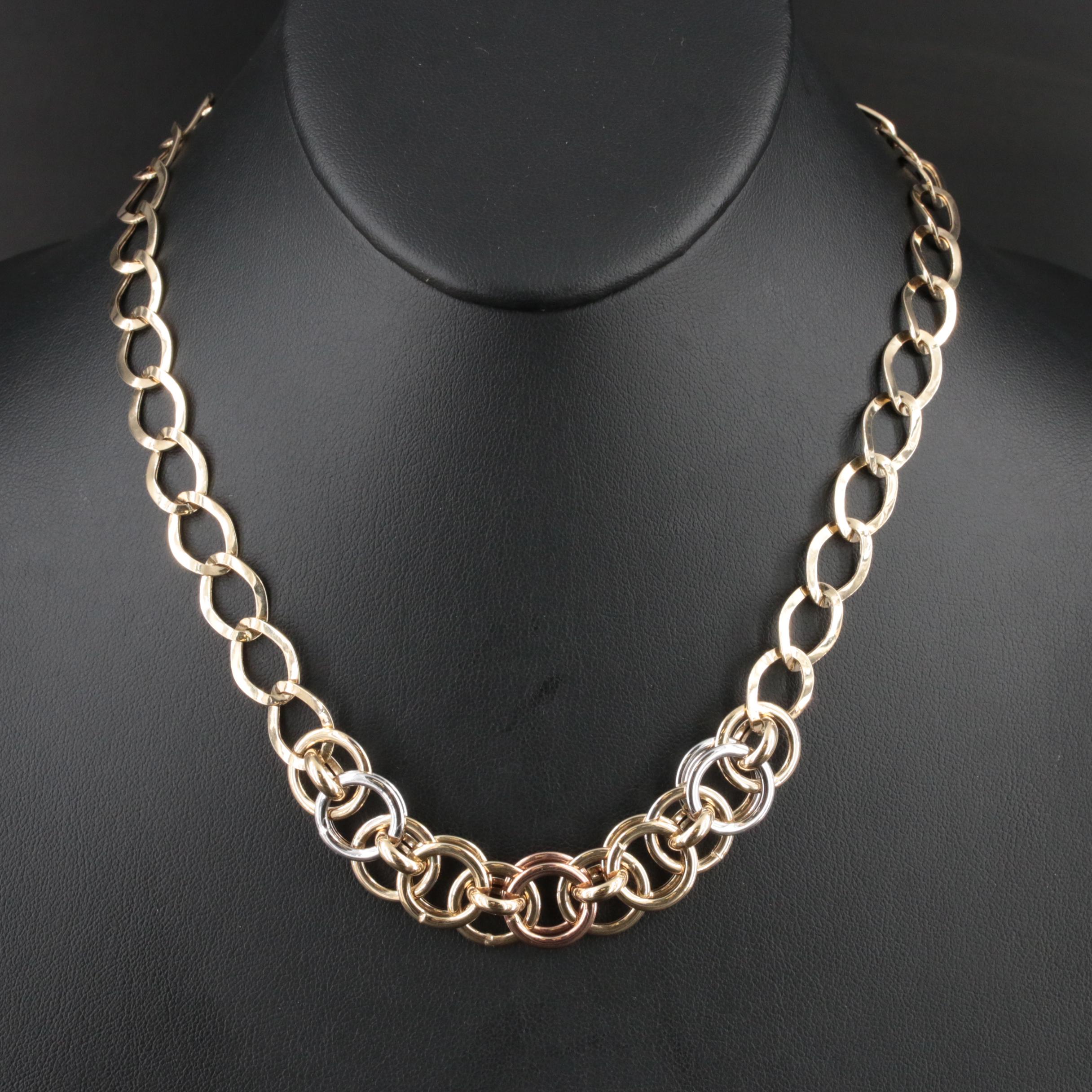 Italian 14K Tri-Tone Graduated Chain Necklace