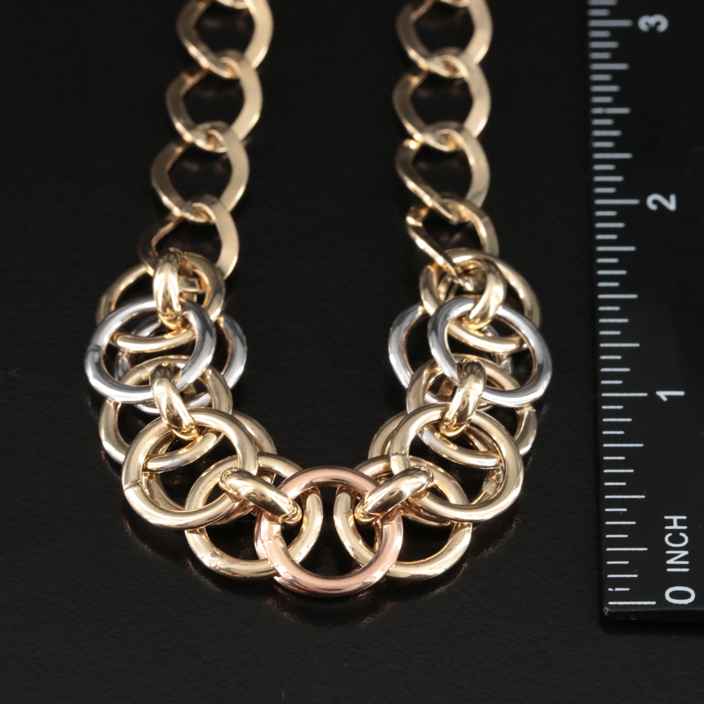 Italian 14K Tri-Tone Graduated Chain Necklace