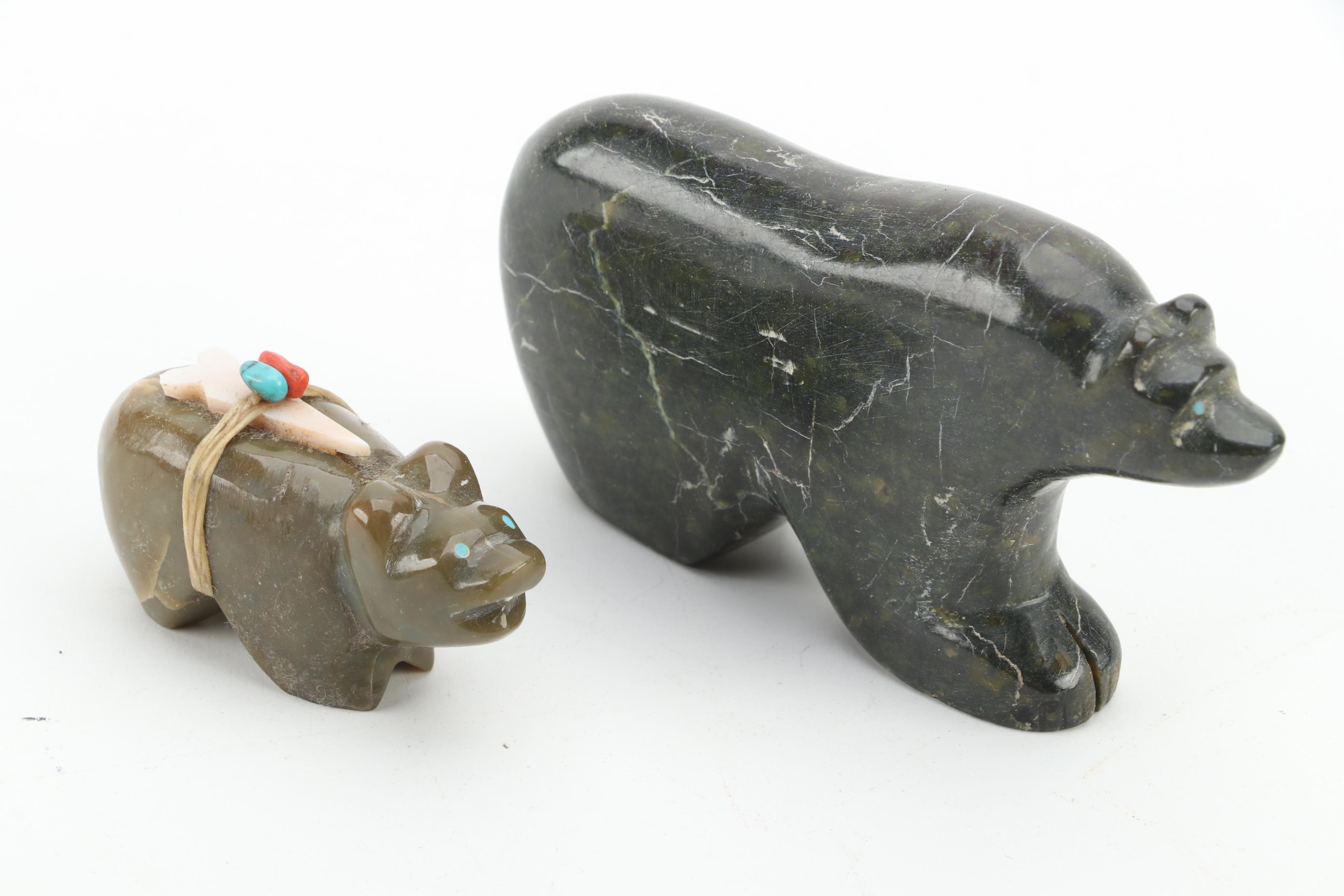 Darren Boone (Zuni) Fetish Bear with Other Stone and Coral Fetishes