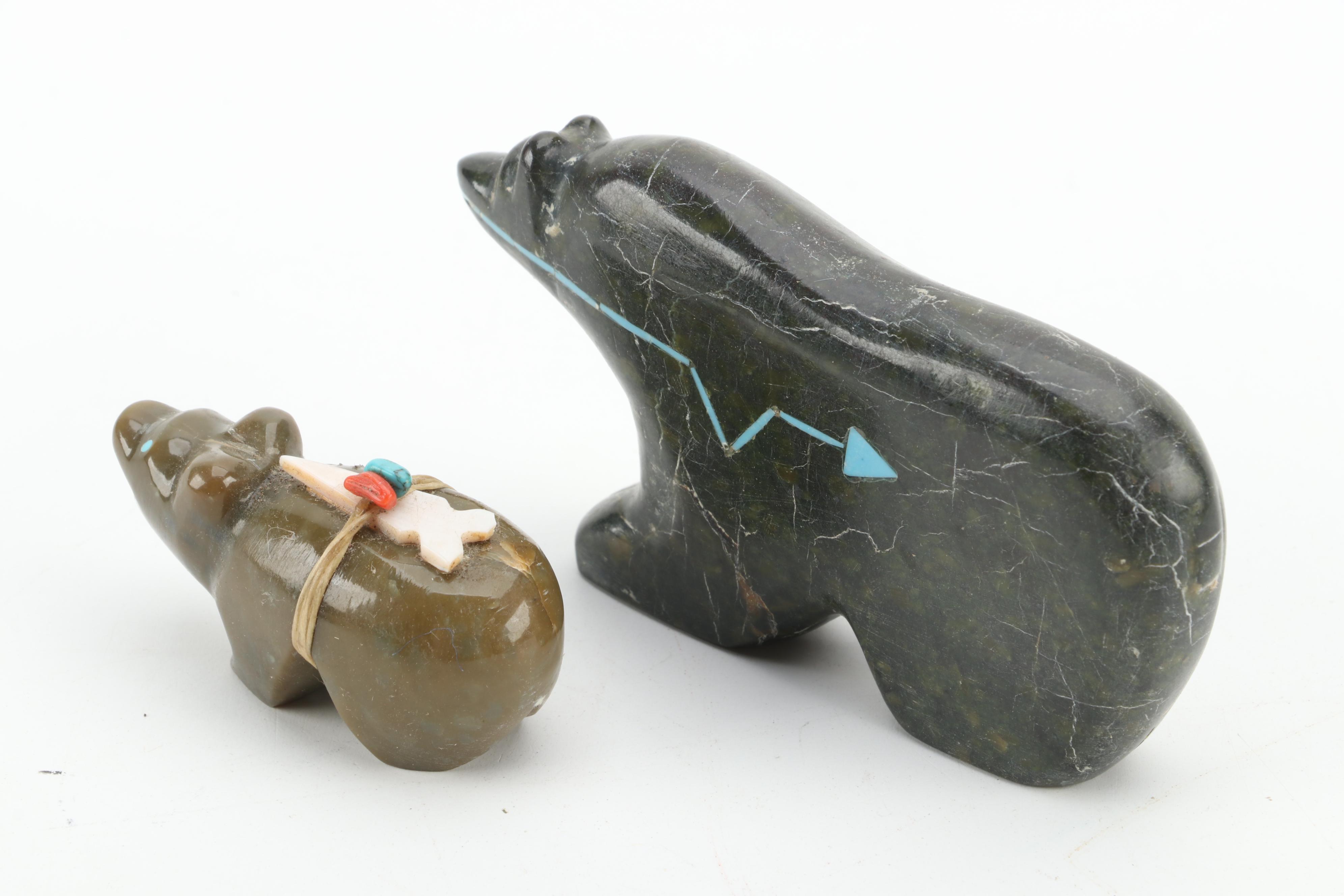 Darren Boone (Zuni) Fetish Bear with Other Stone and Coral Fetishes