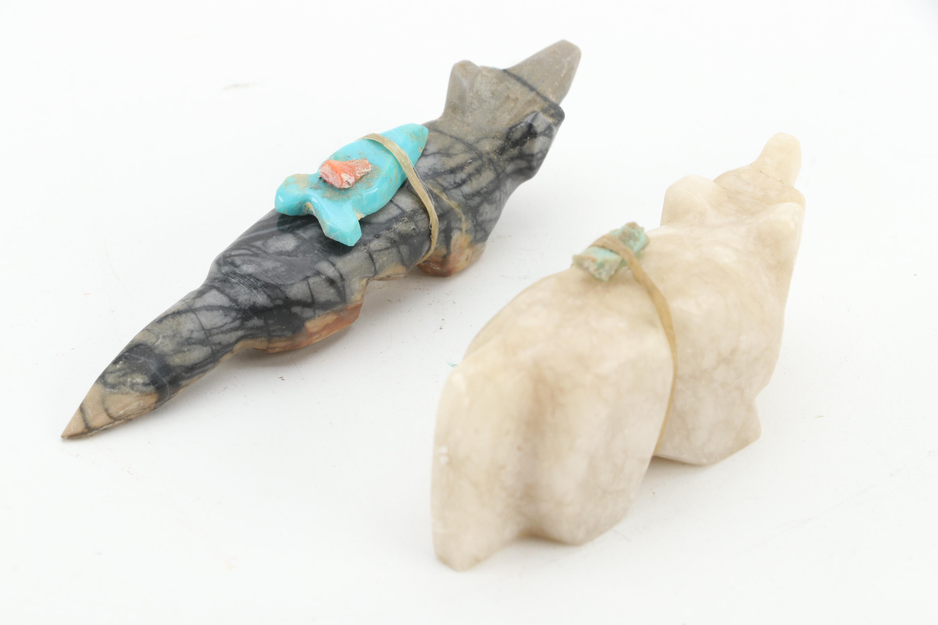 Darren Boone (Zuni) Fetish Bear with Other Stone and Coral Fetishes