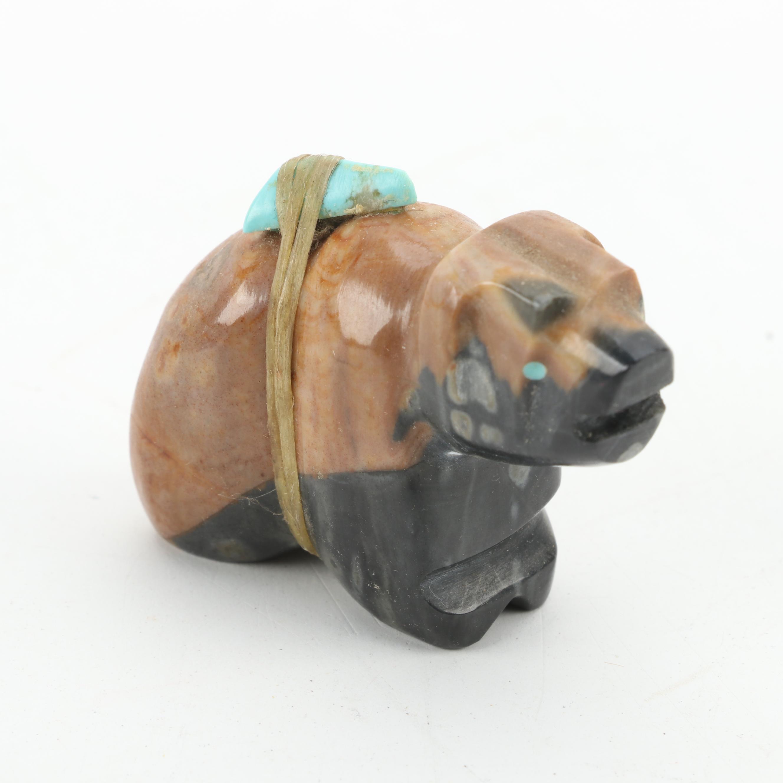 Darren Boone (Zuni) Fetish Bear with Other Stone and Coral Fetishes