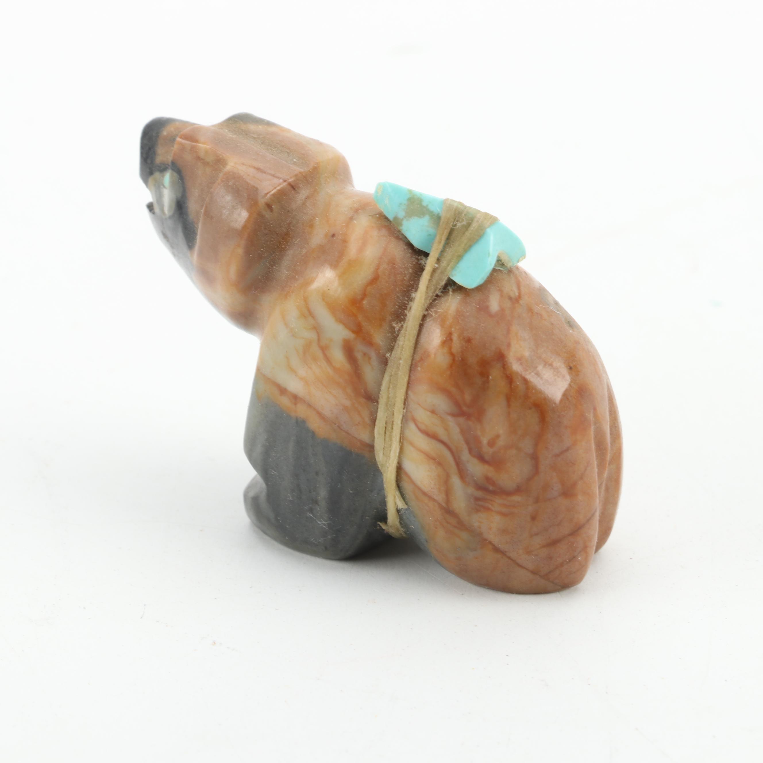 Darren Boone (Zuni) Fetish Bear with Other Stone and Coral Fetishes