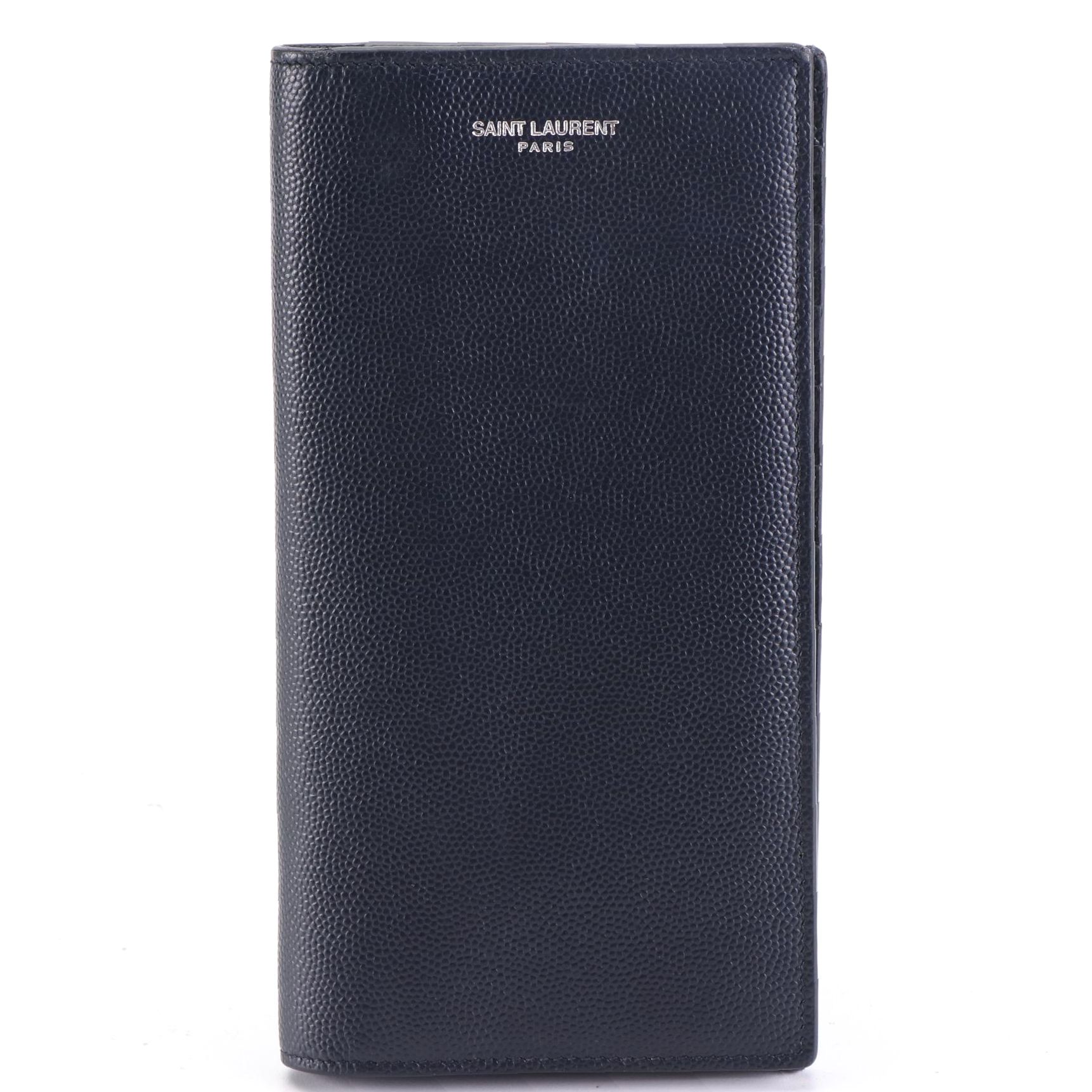 Saint Laurent Continental Wallet in Navy Grain de Poudre Leather