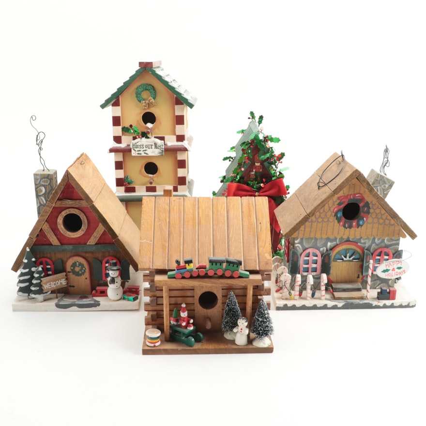 Holiday Hand-Painted Decorative Birdhouses