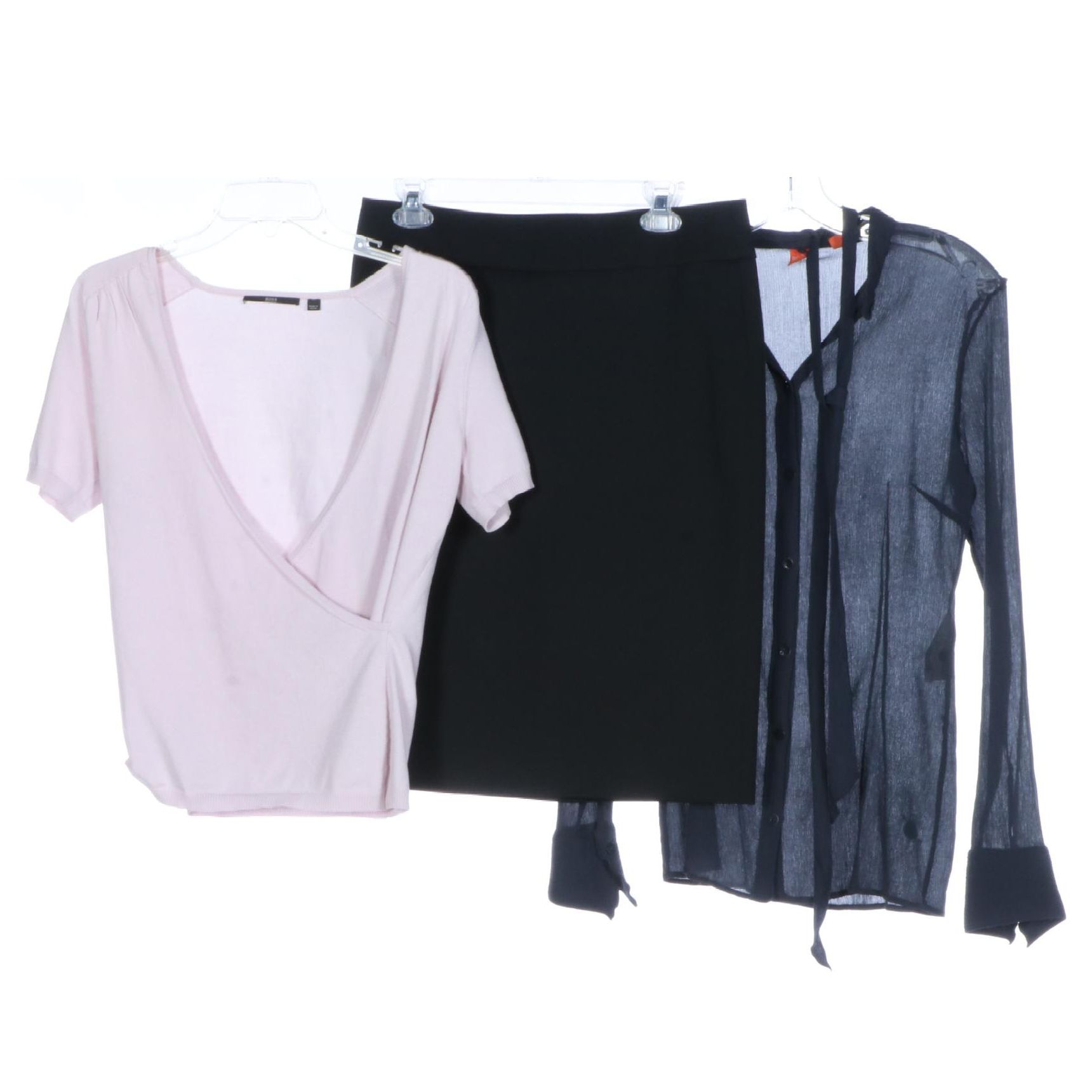 Salvatore Ferragamo Straight Skirt, Boss Hugo Boss Tie Blouse, and Sweater