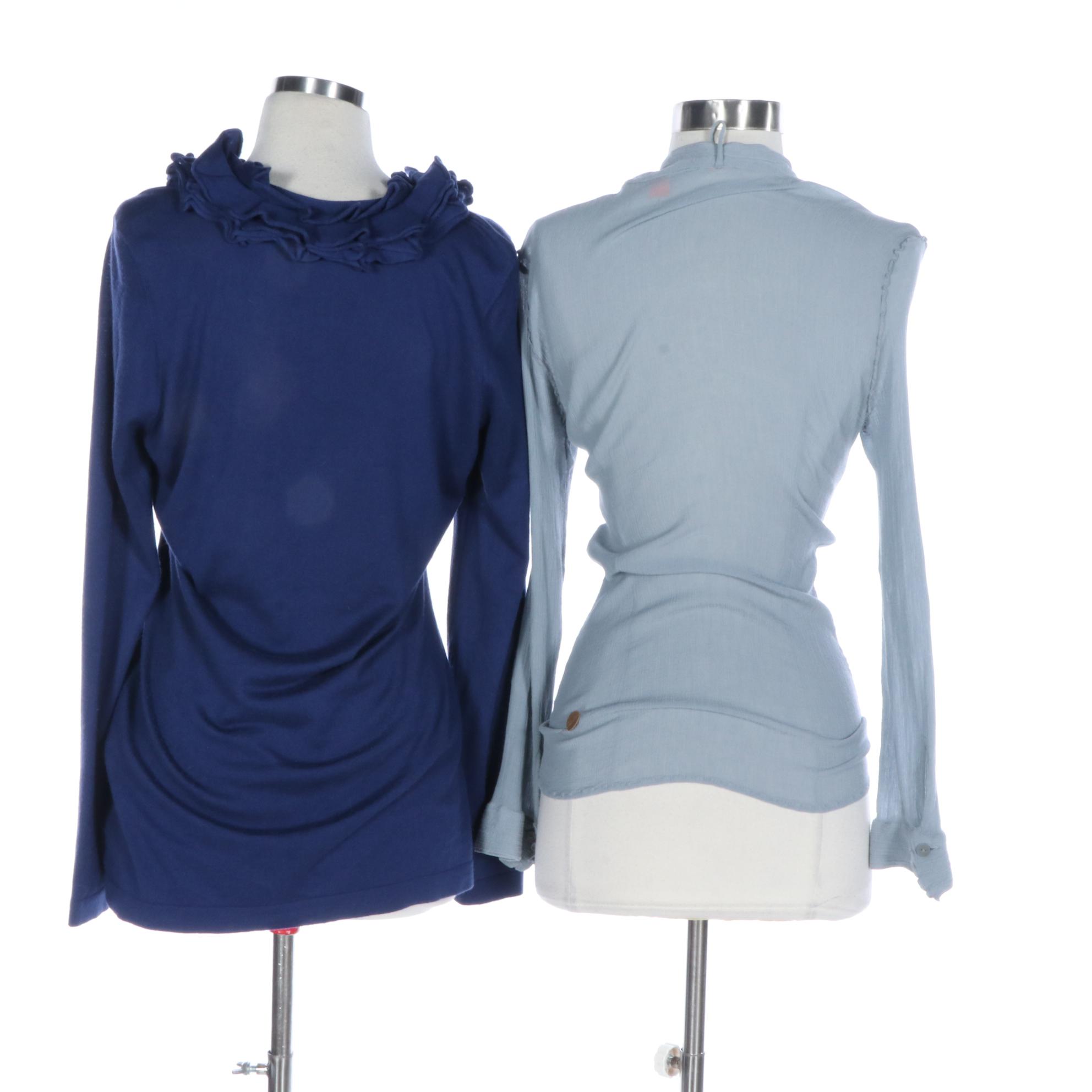 Boss Hugo Boss Tie Blouse in Gauze and Ruffle Cardigan Sweater