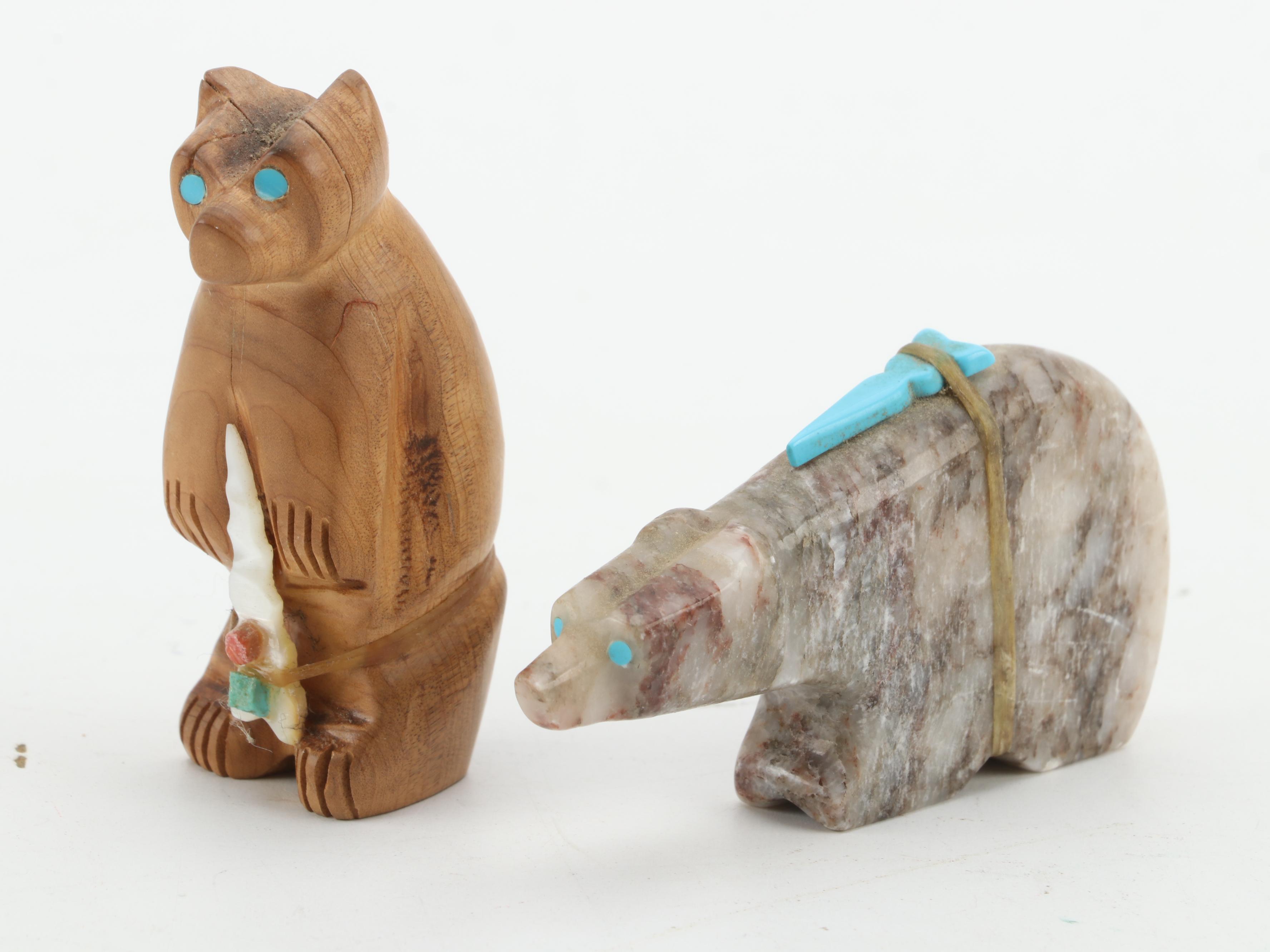 Zuni and Others Hand-Carved Fetishes in Wood, Calcite, Soapstone