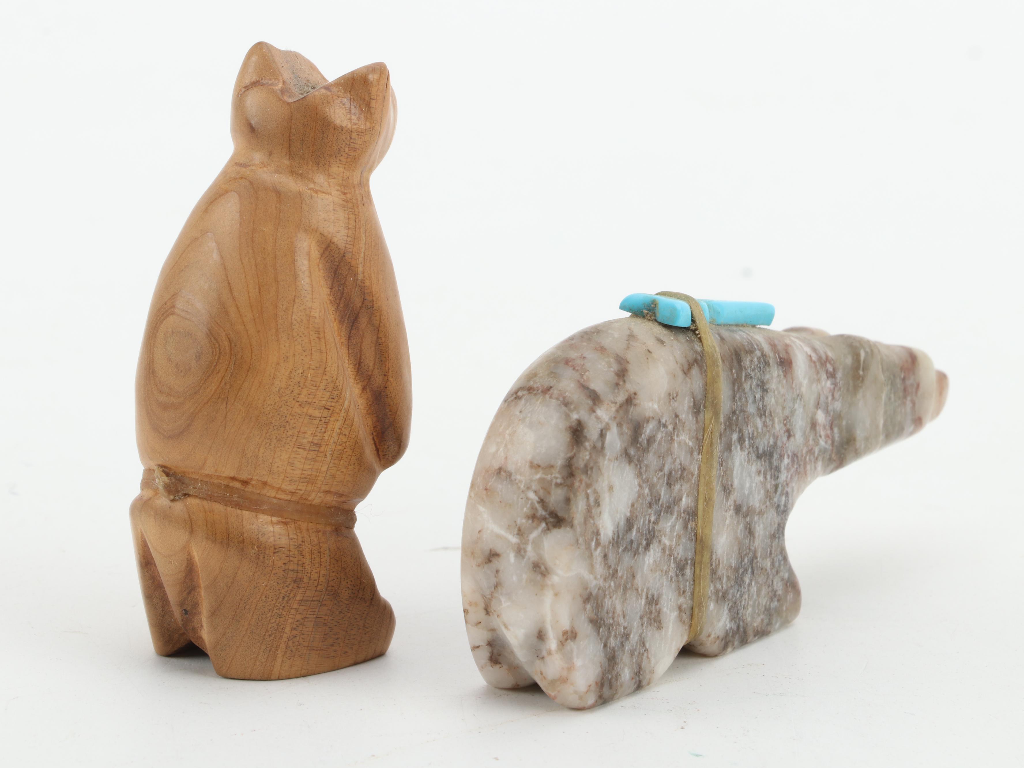 Zuni and Others Hand-Carved Fetishes in Wood, Calcite, Soapstone