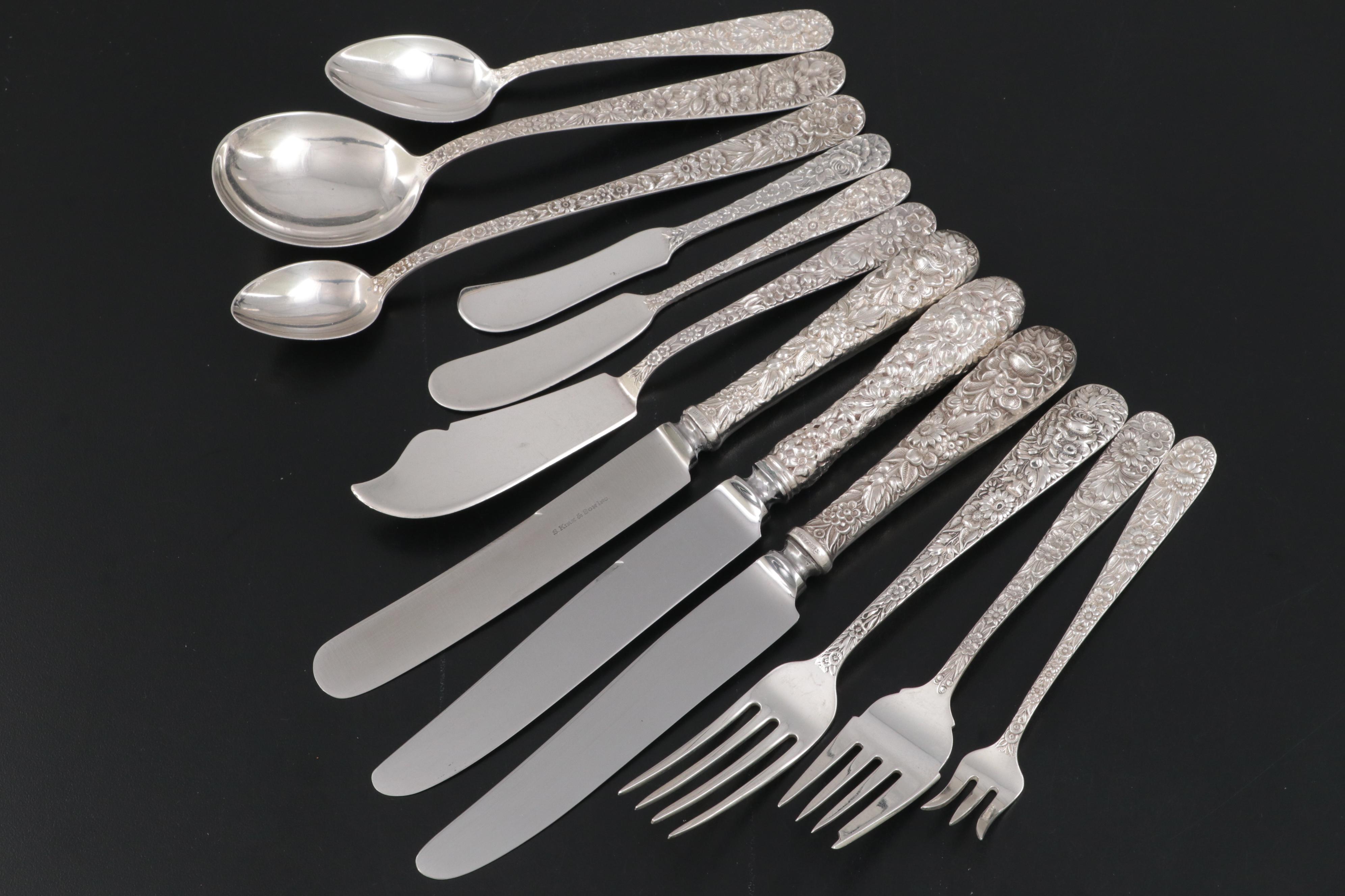 S. Kirk & Son "Repousse" Sterling Silver Flatware with Other Silver Utensils