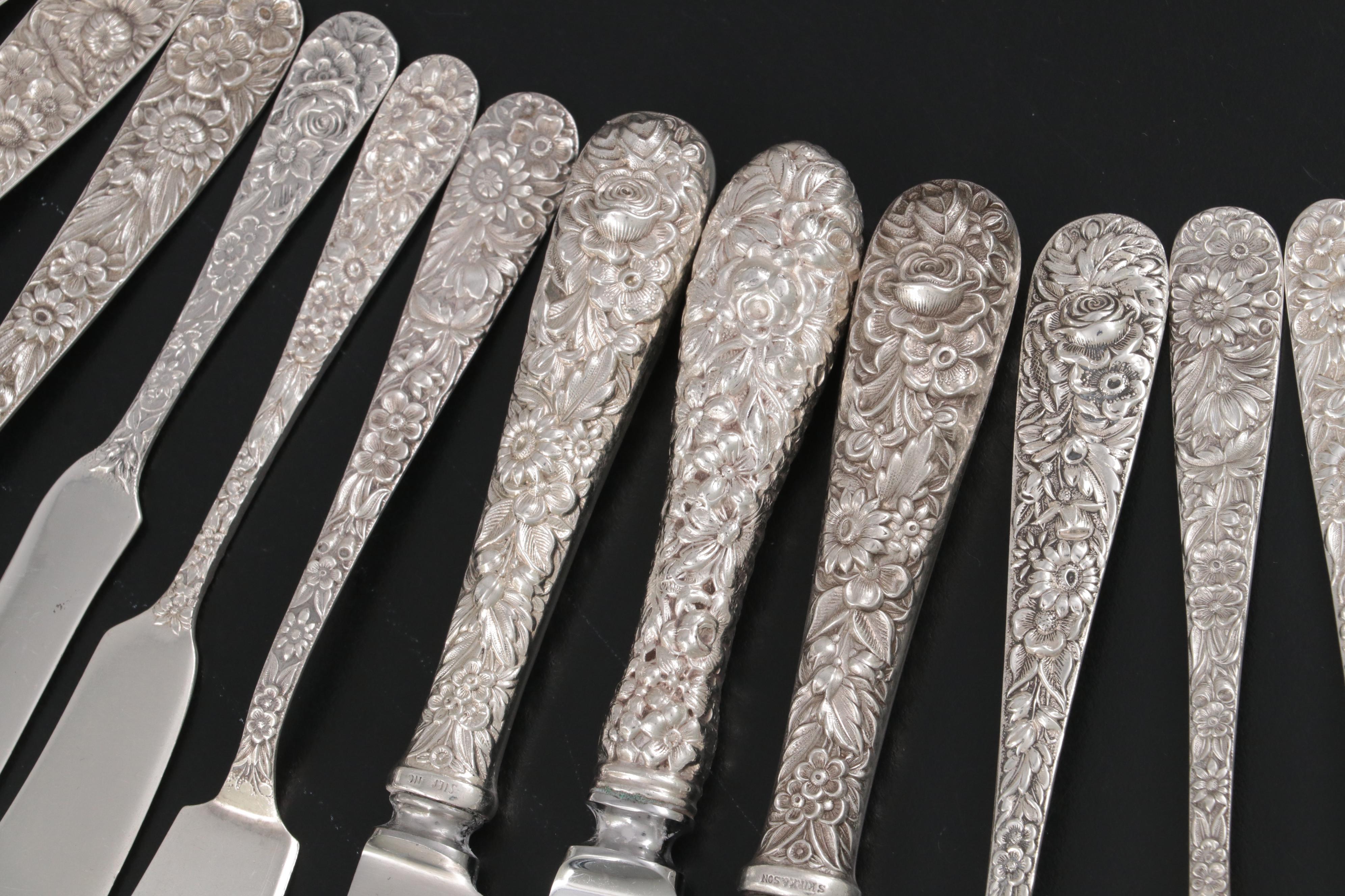 S. Kirk & Son "Repousse" Sterling Silver Flatware with Other Silver Utensils