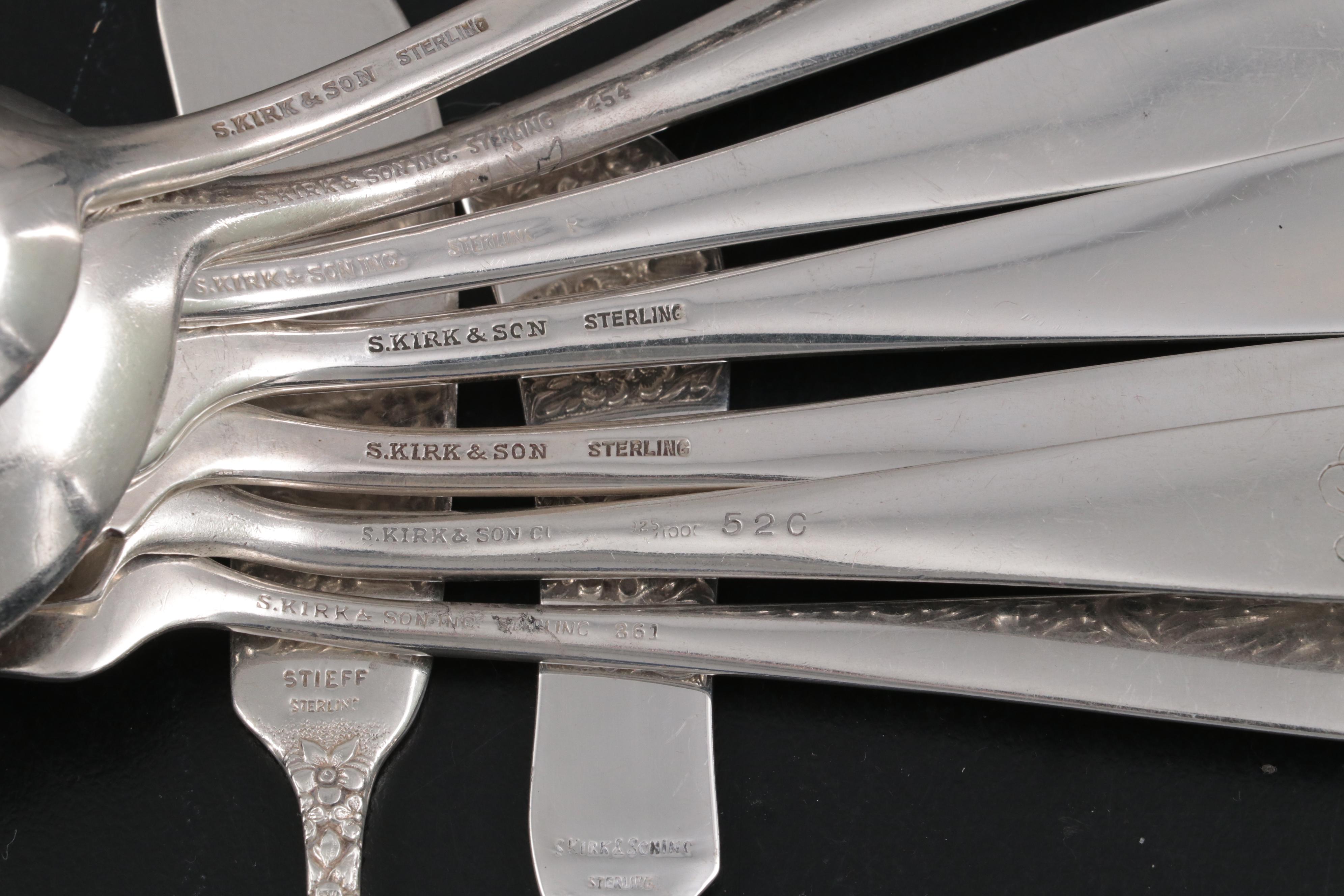 S. Kirk & Son "Repousse" Sterling Silver Flatware with Other Silver Utensils