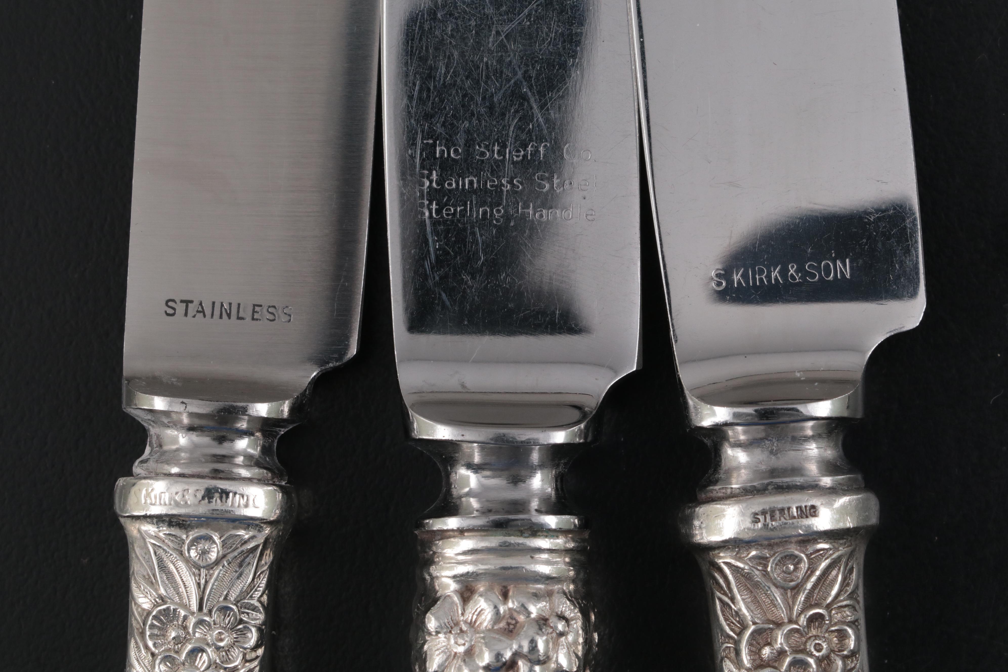 S. Kirk & Son "Repousse" Sterling Silver Flatware with Other Silver Utensils
