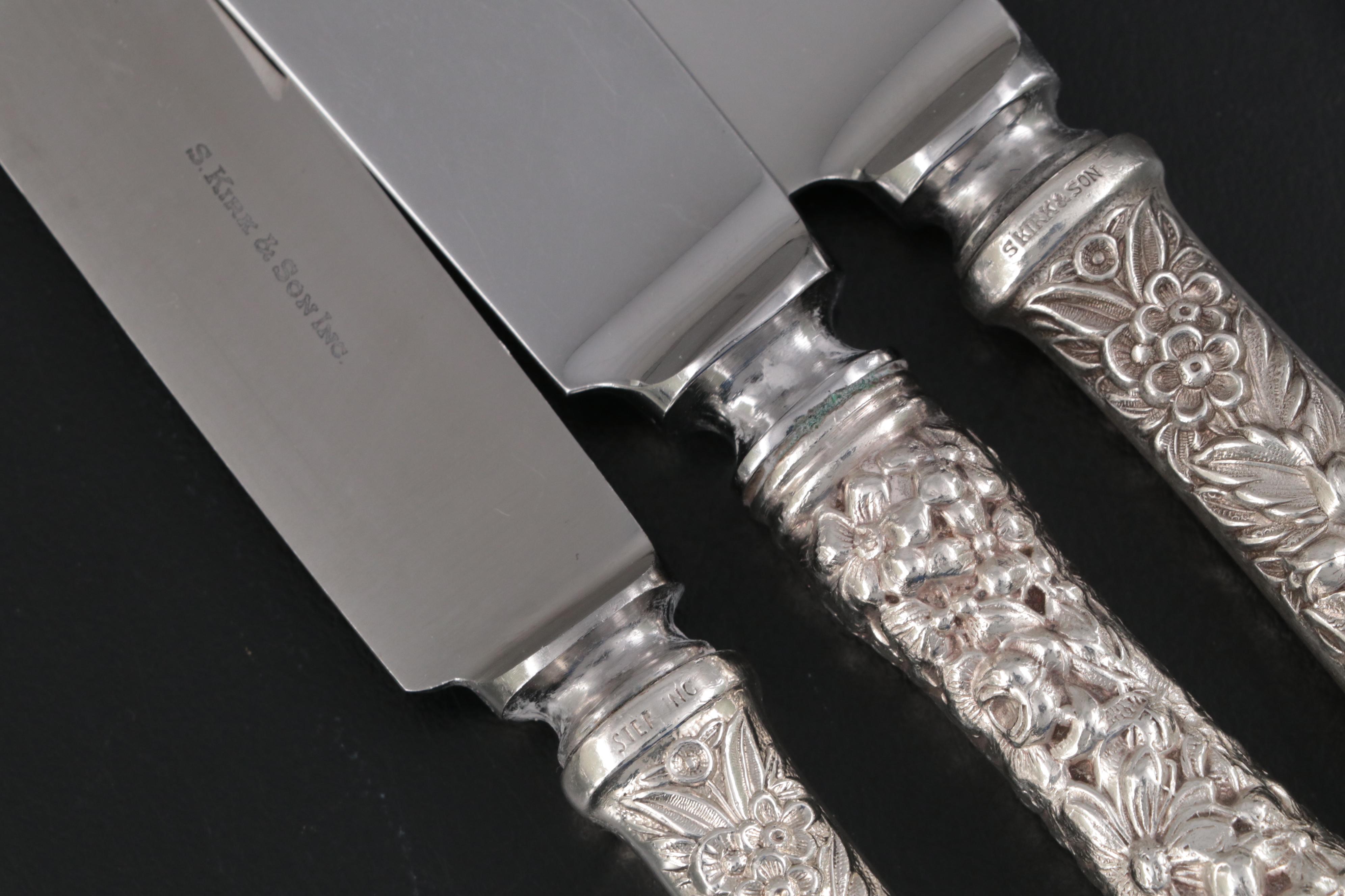 S. Kirk & Son "Repousse" Sterling Silver Flatware with Other Silver Utensils