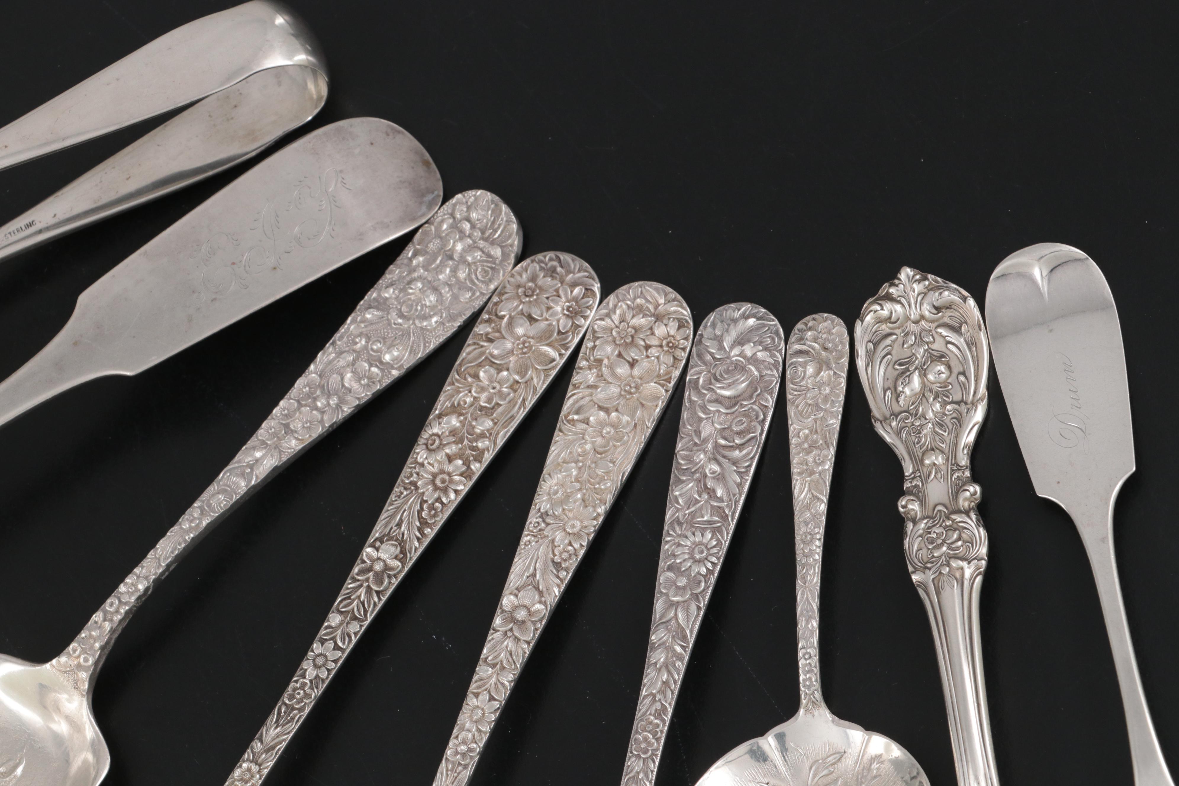S. Kirk & Son "Repousse" Sterling Silver Flatware with Other Silver Utensils