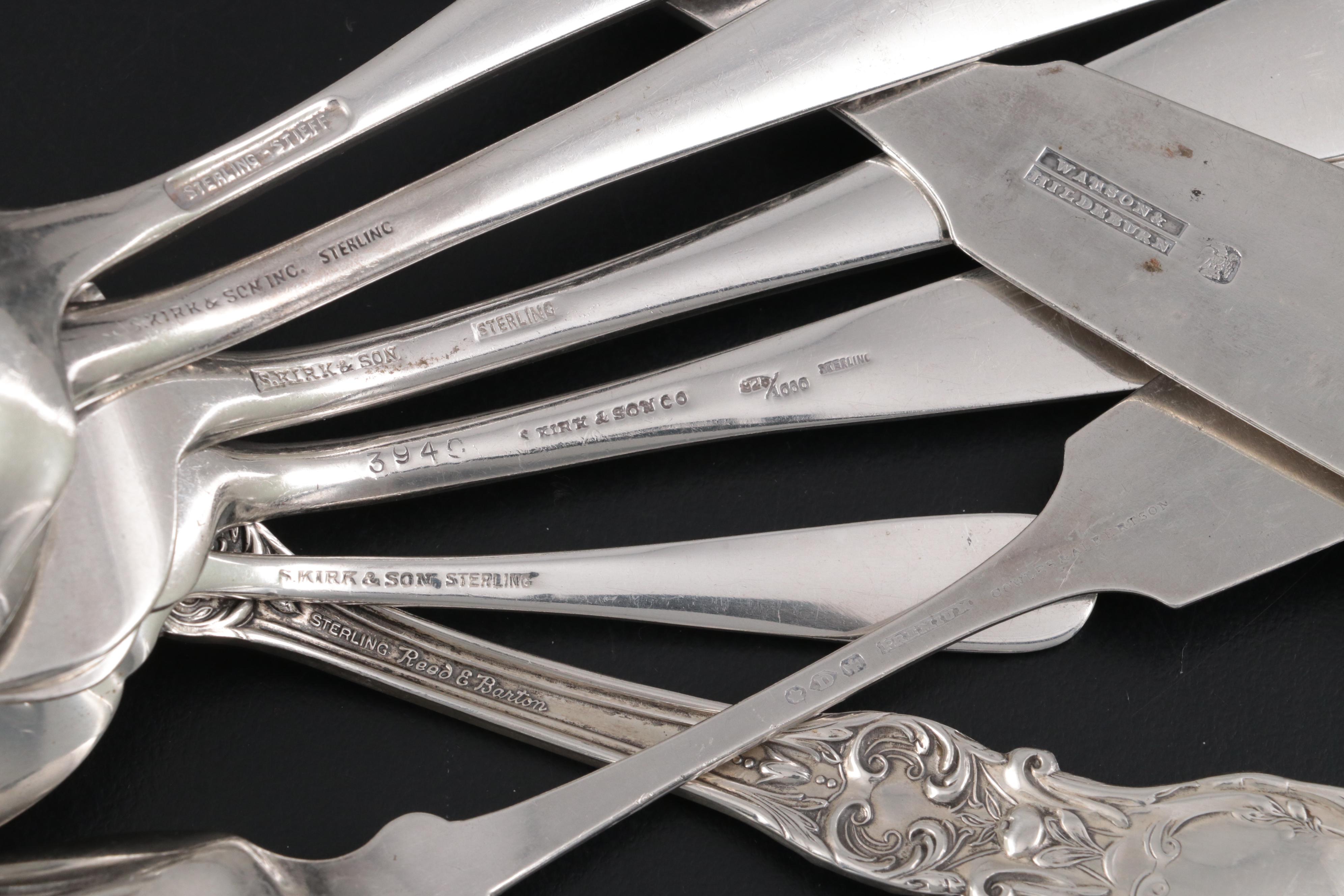 S. Kirk & Son "Repousse" Sterling Silver Flatware with Other Silver Utensils