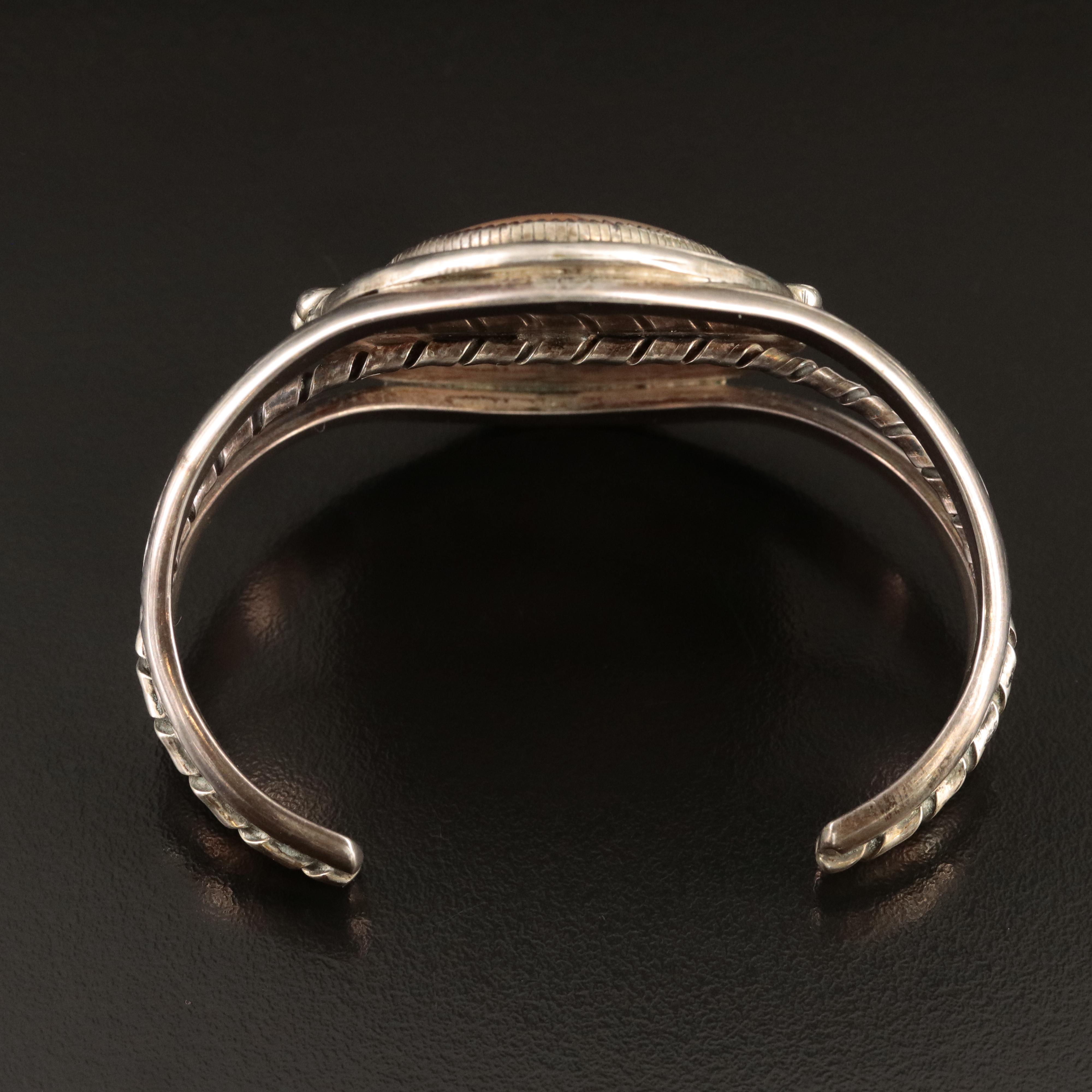 Southwestern Sterling Landscape Jasper Cuff with Stampwork Details