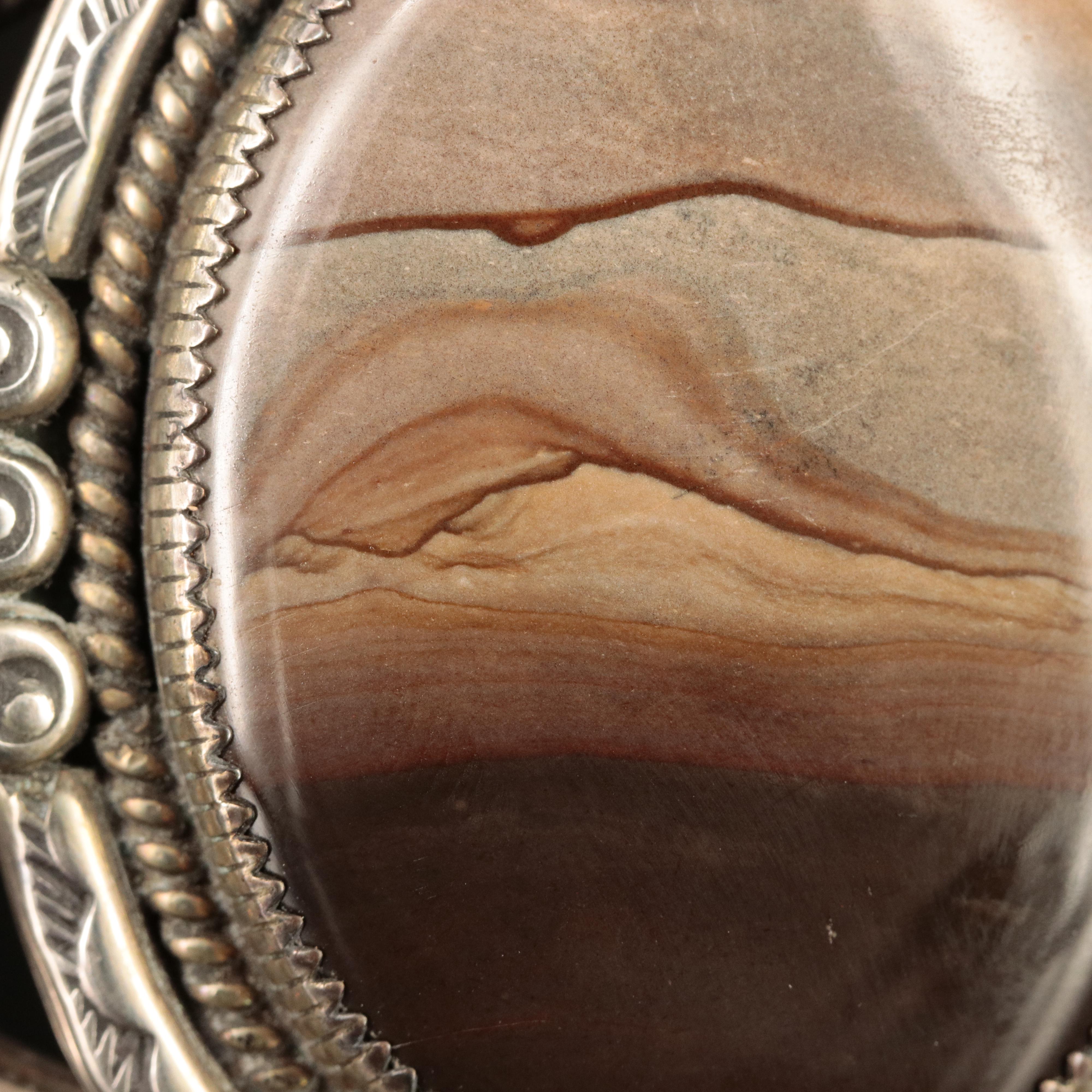 Southwestern Sterling Landscape Jasper Cuff with Stampwork Details