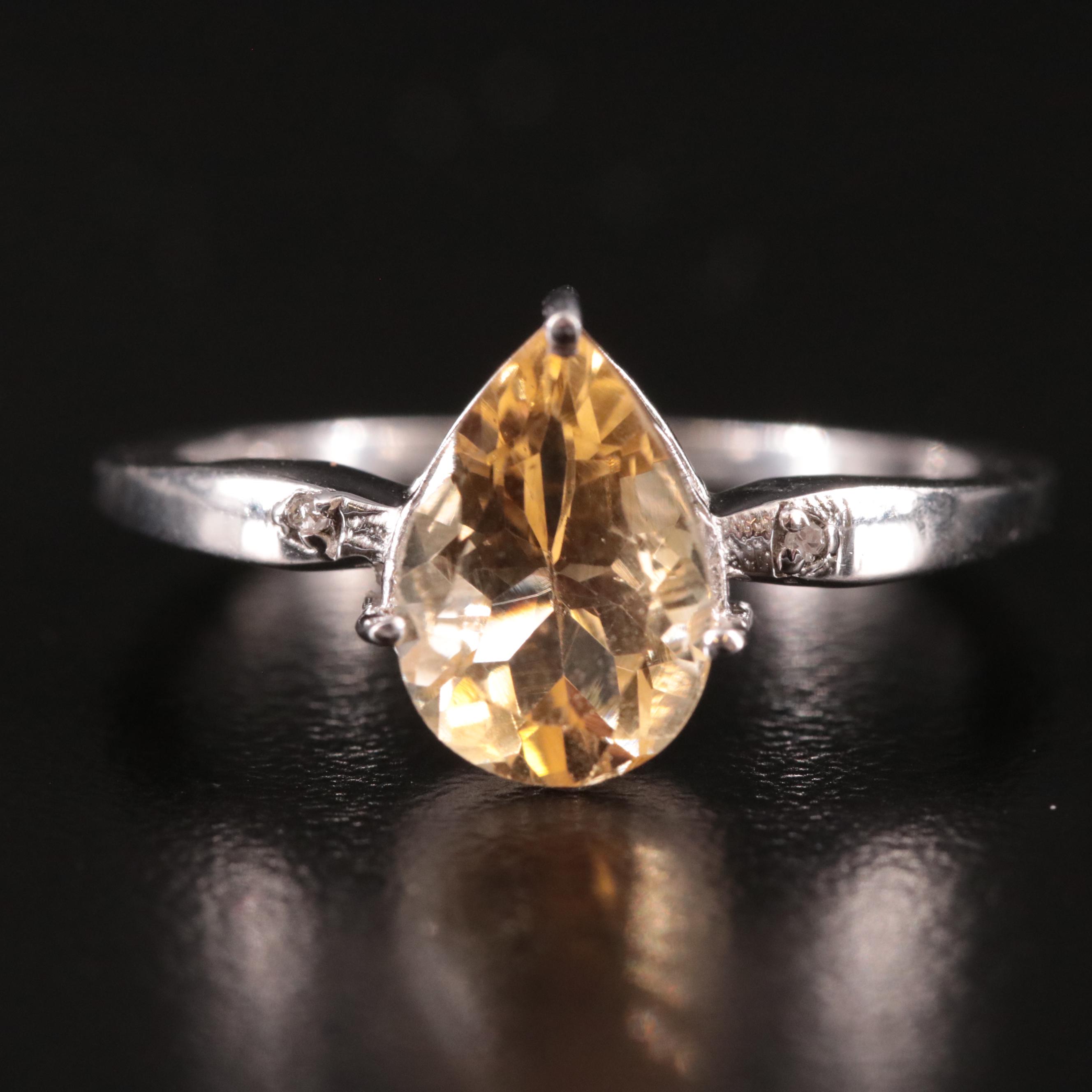 Sterling Citrine and Diamond Ring