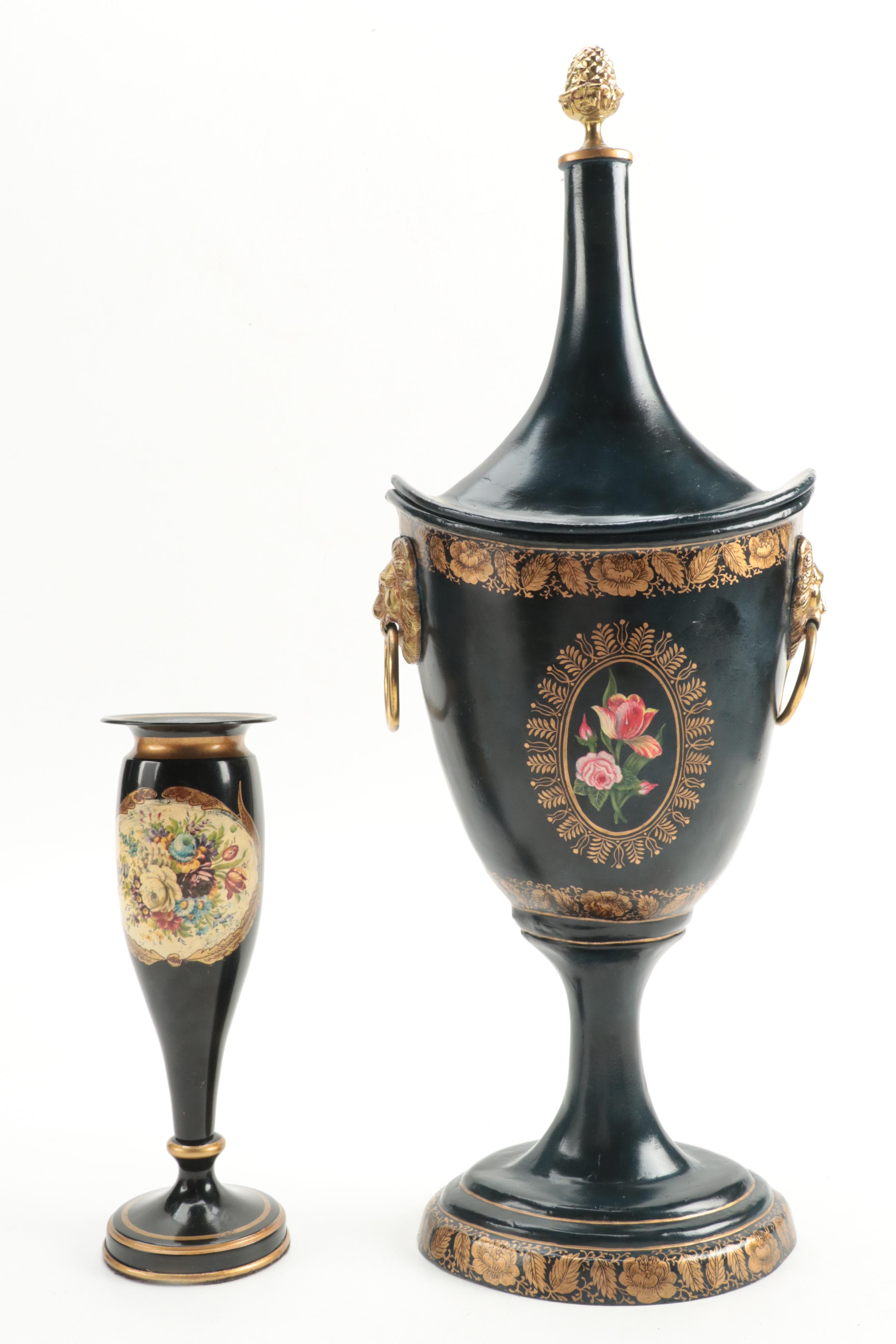 Maitland-Smith and Other Rococo Style Toleware Urn and Flower Containers