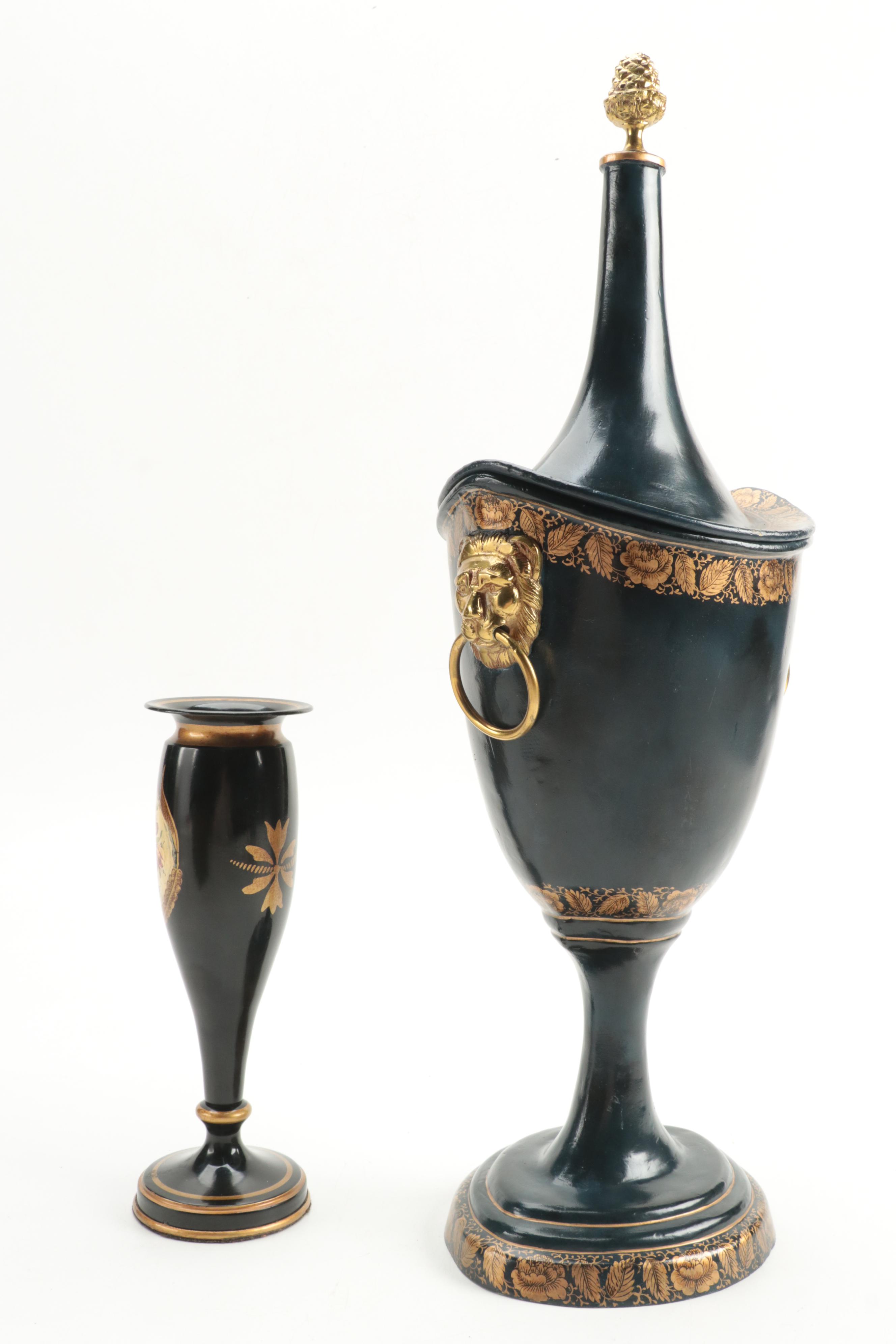 Maitland-Smith and Other Rococo Style Toleware Urn and Flower Containers