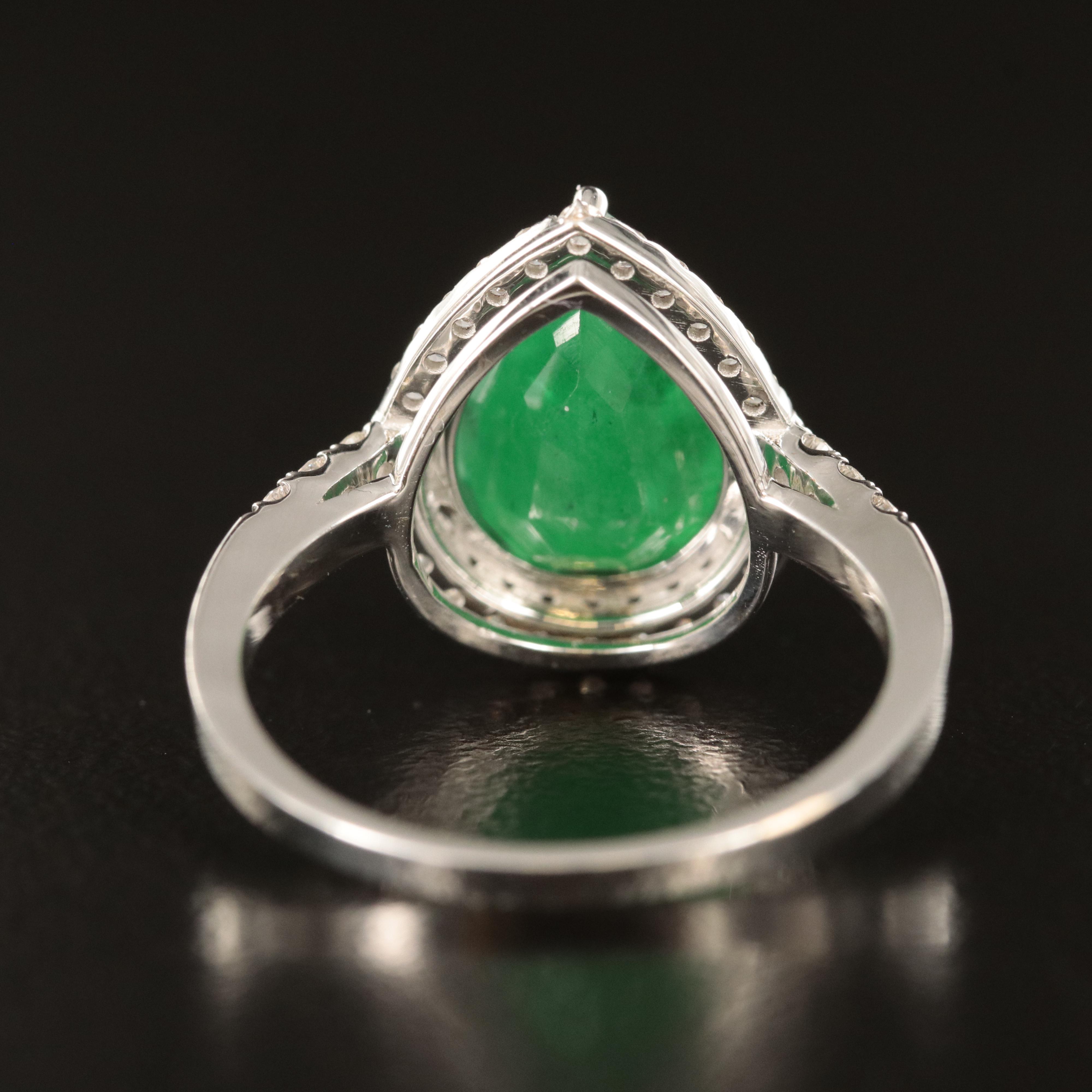 18K 3.14 CT Emerald and Diamond Teardrop Ring