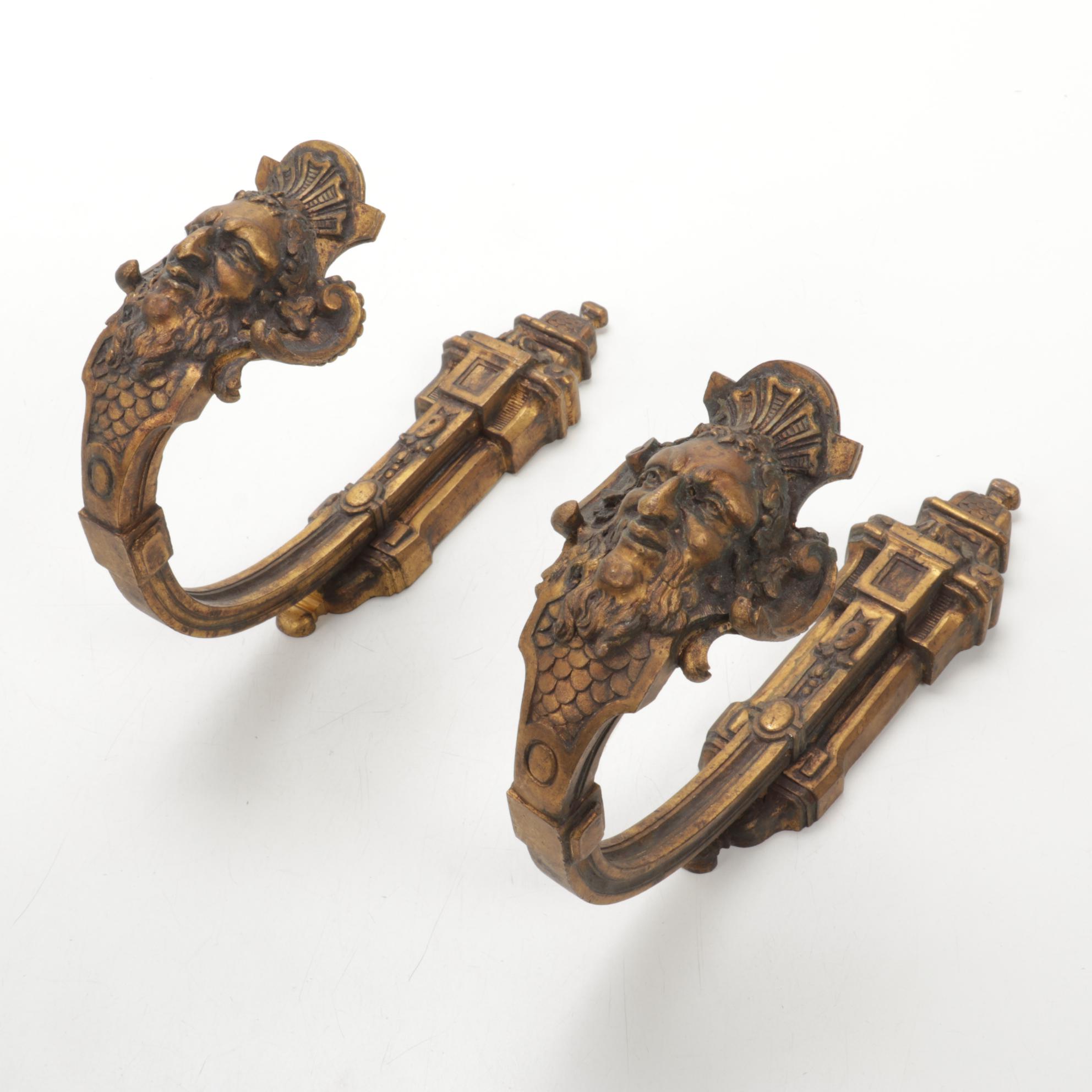 Neoclassical Cast Brass Architectural Salvage Wall Hooks