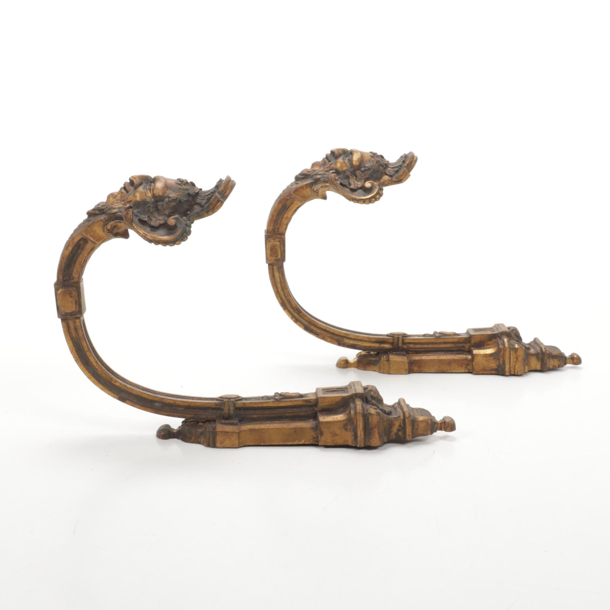 Neoclassical Cast Brass Architectural Salvage Wall Hooks