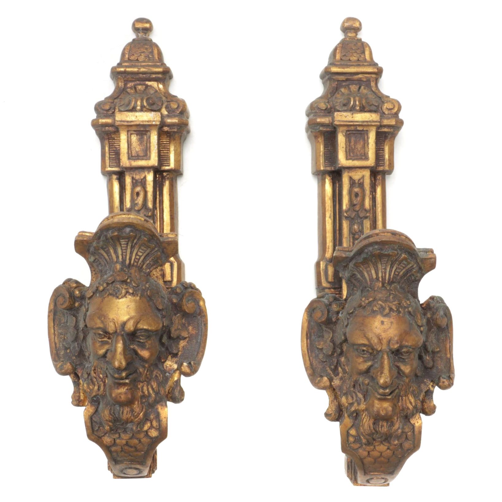 Neoclassical Cast Brass Architectural Salvage Wall Hooks