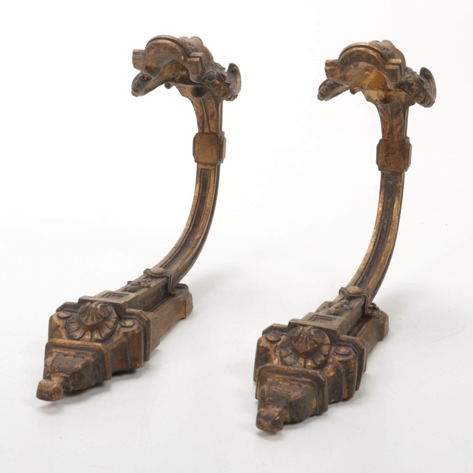 Neoclassical Cast Brass Architectural Salvage Wall Hooks