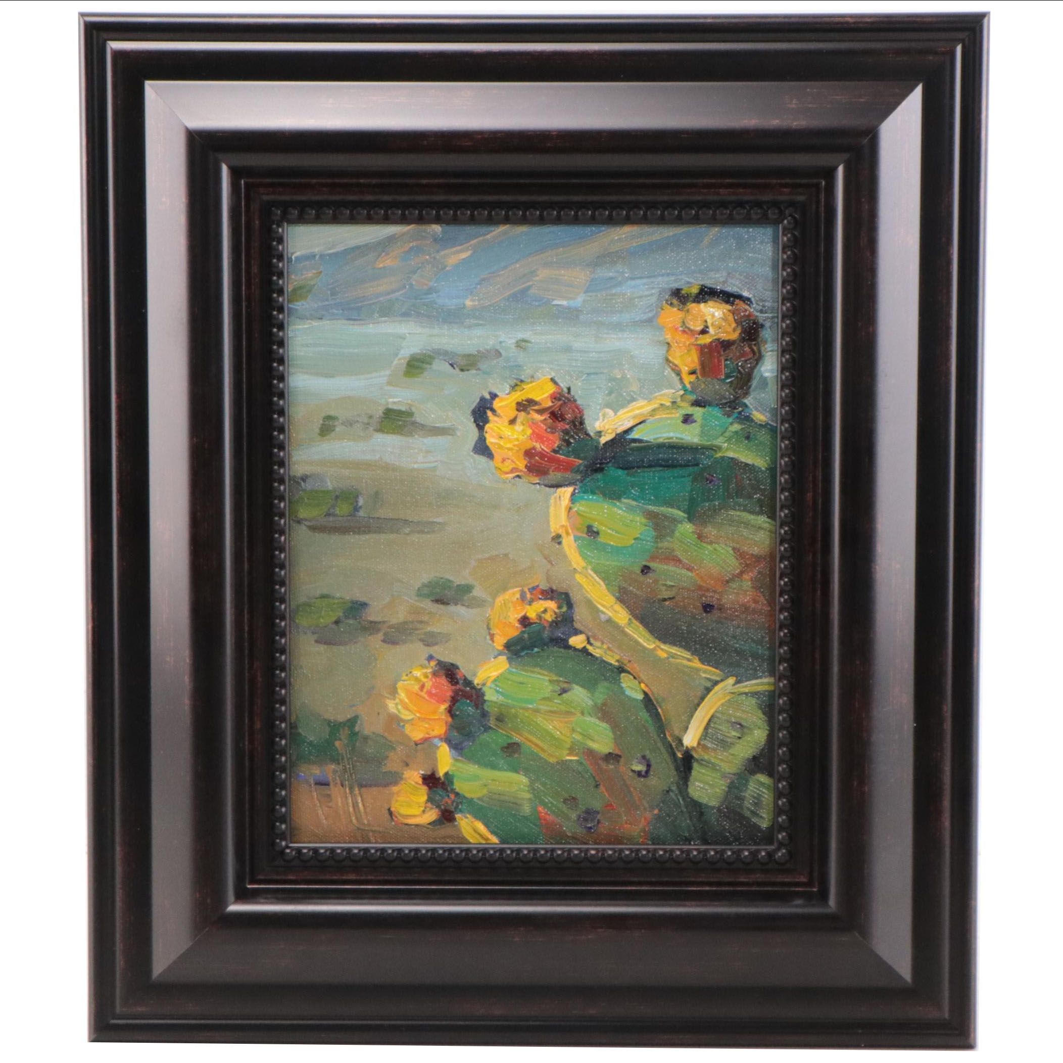William Hawkins Landscape Oil Painting With Cactus, 2023